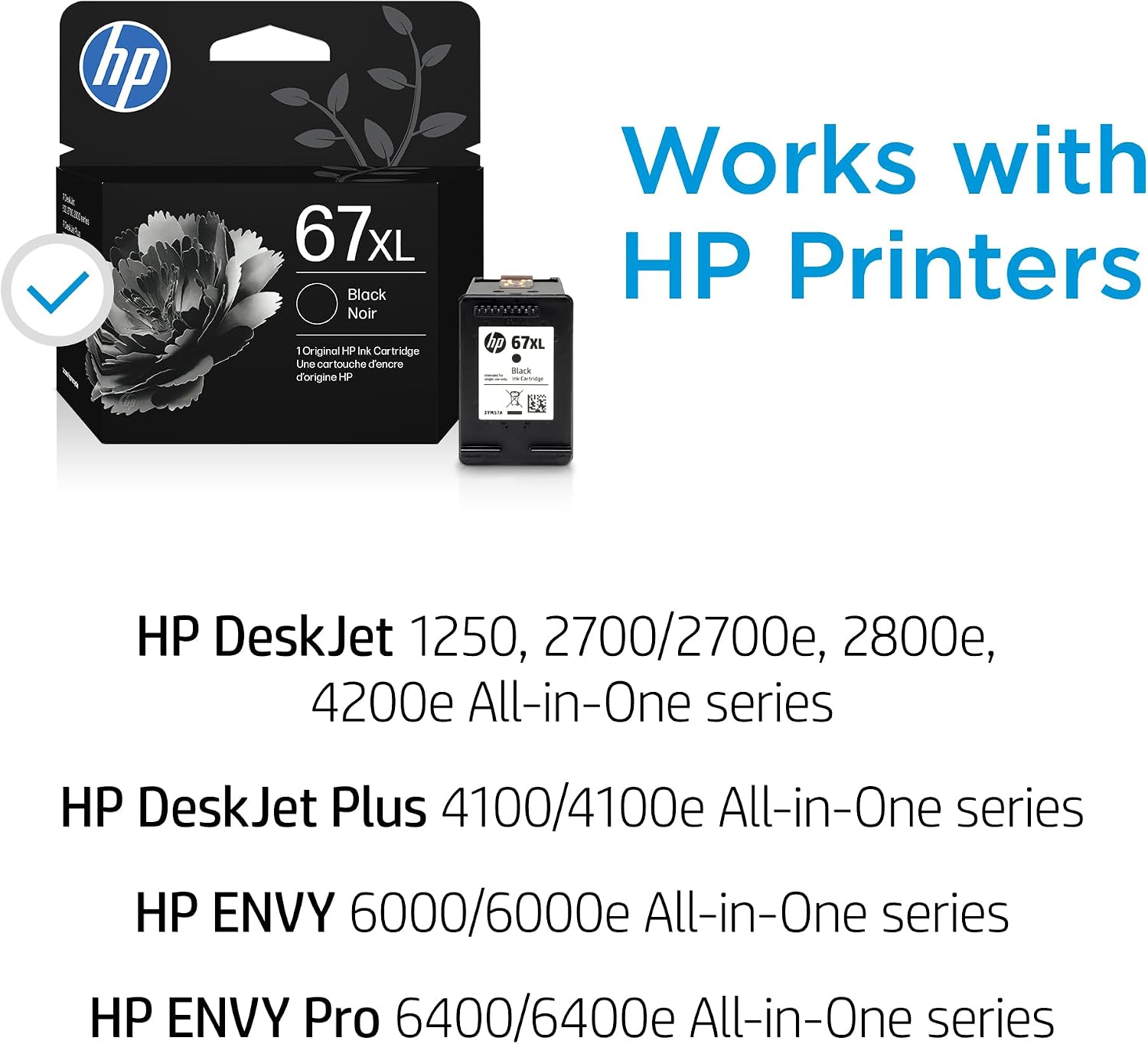 Original 67XL Black High-Yield Ink Cartridge | Works with DeskJet 1255, 2700, 4100 Series, Envy 6000, 6400 Series | Eligible for Instant Ink | 3YM57AN
