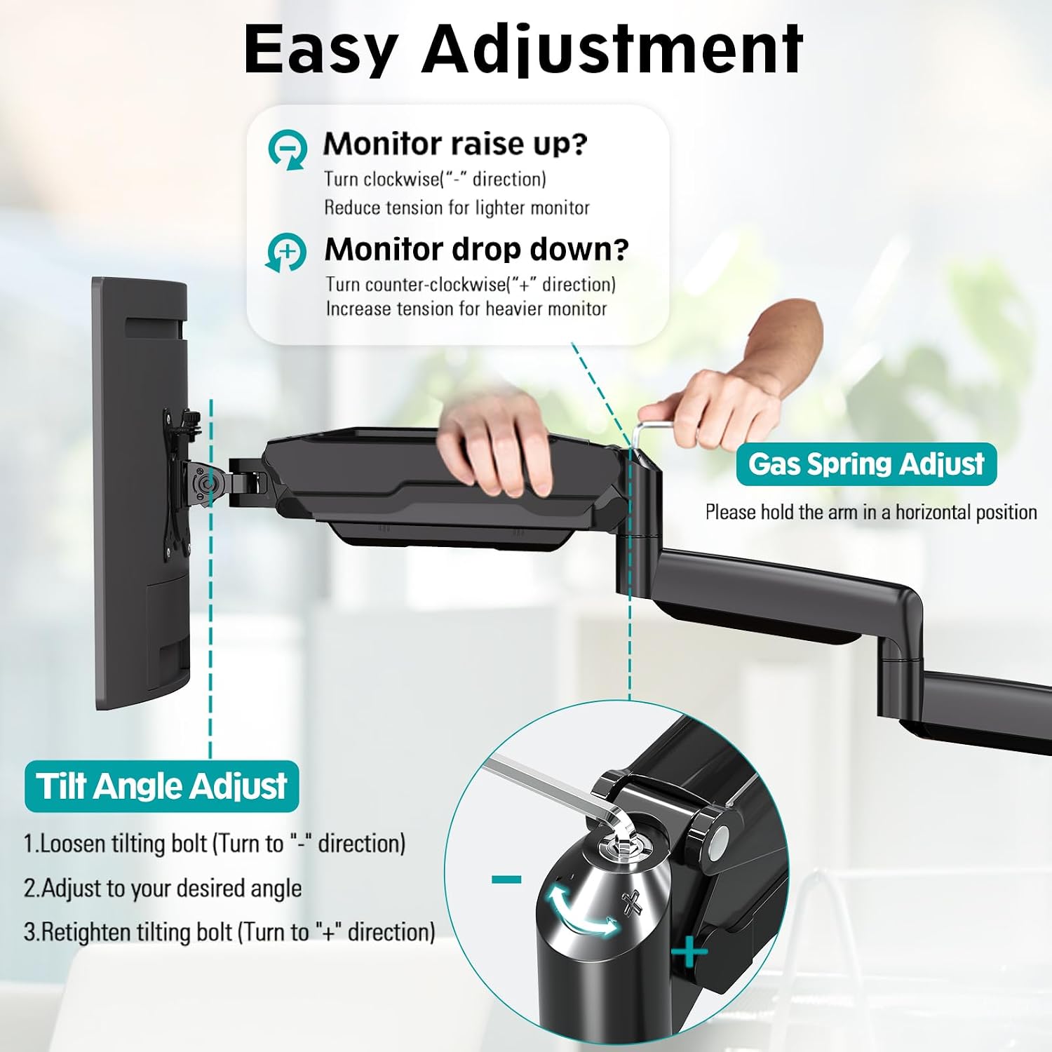 Triple Monitor Mount, 3 Monitor Desk Mount for Three Screens up to 32 Inch, Full Motion Gas Spring Heavy Duty Arm Hold up to 19.8lbs Each, VESA 75x75,100x100, Black