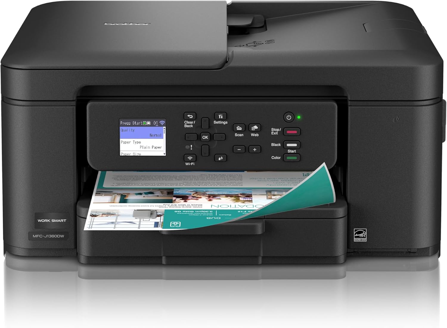 Work Smart 1360 Wireless Color Inkjet All-in-One Printer with Automatic Duplex Printing and 1.8” Color Display | Includes Refresh Subscription Trial(1) (MFC-J1360DW) (Uses LC501 Series Inks)