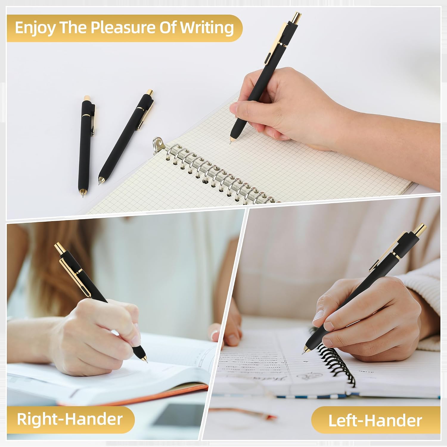 Gel Pens 6 Pcs, 0.5mm Quick Dry Black Ink Pens Fine Point Smooth Writing Pens, Retractable Pens for Journaling Note Taking,Stylo Gel Gift for Women (Pure Black-6PC)