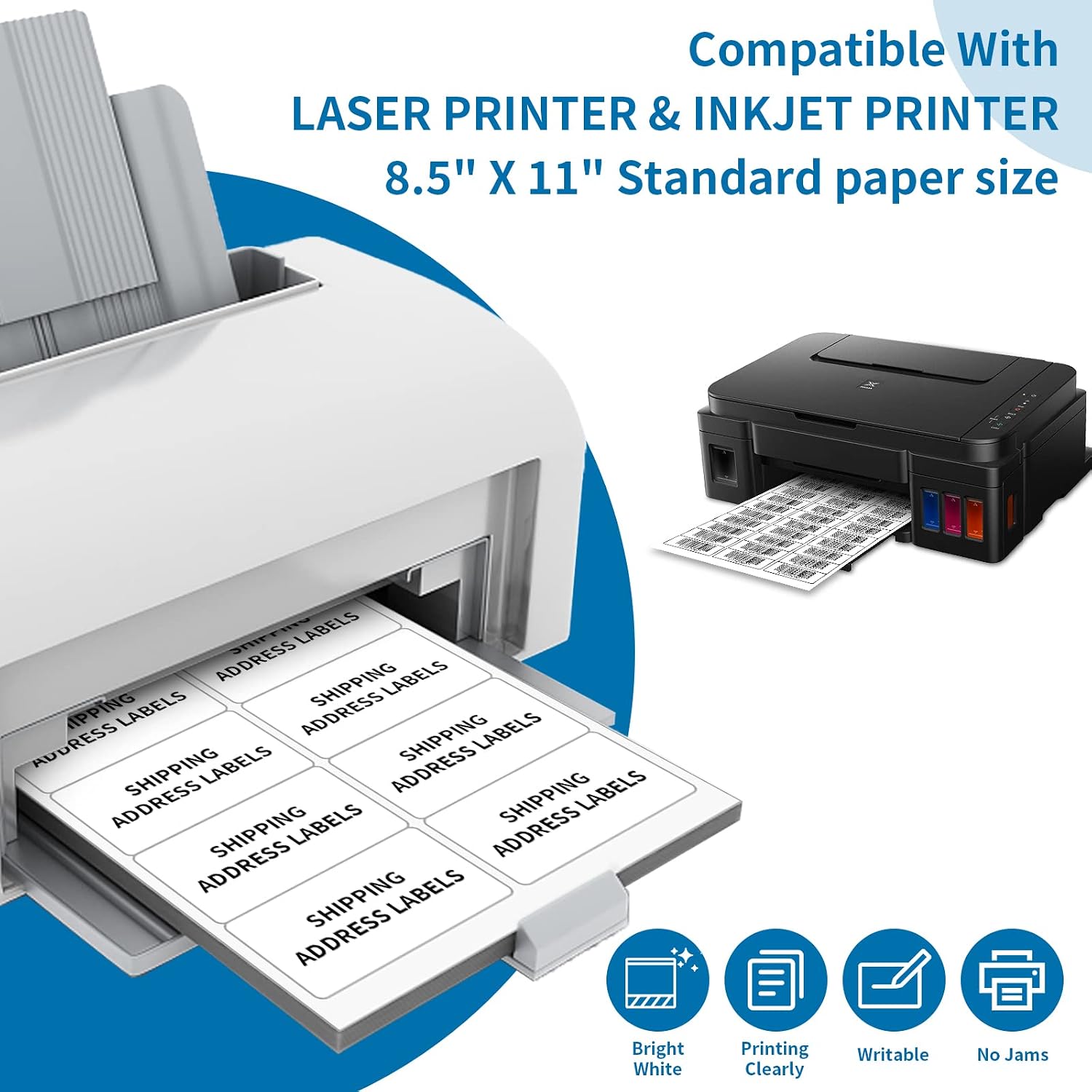 2” x 4” Shipping Labels 5000 Address Labels Printable, White Sticker Label Sheets for Laser Inkjet Printers (10 Labels/Sheet, 500 Sheets)
