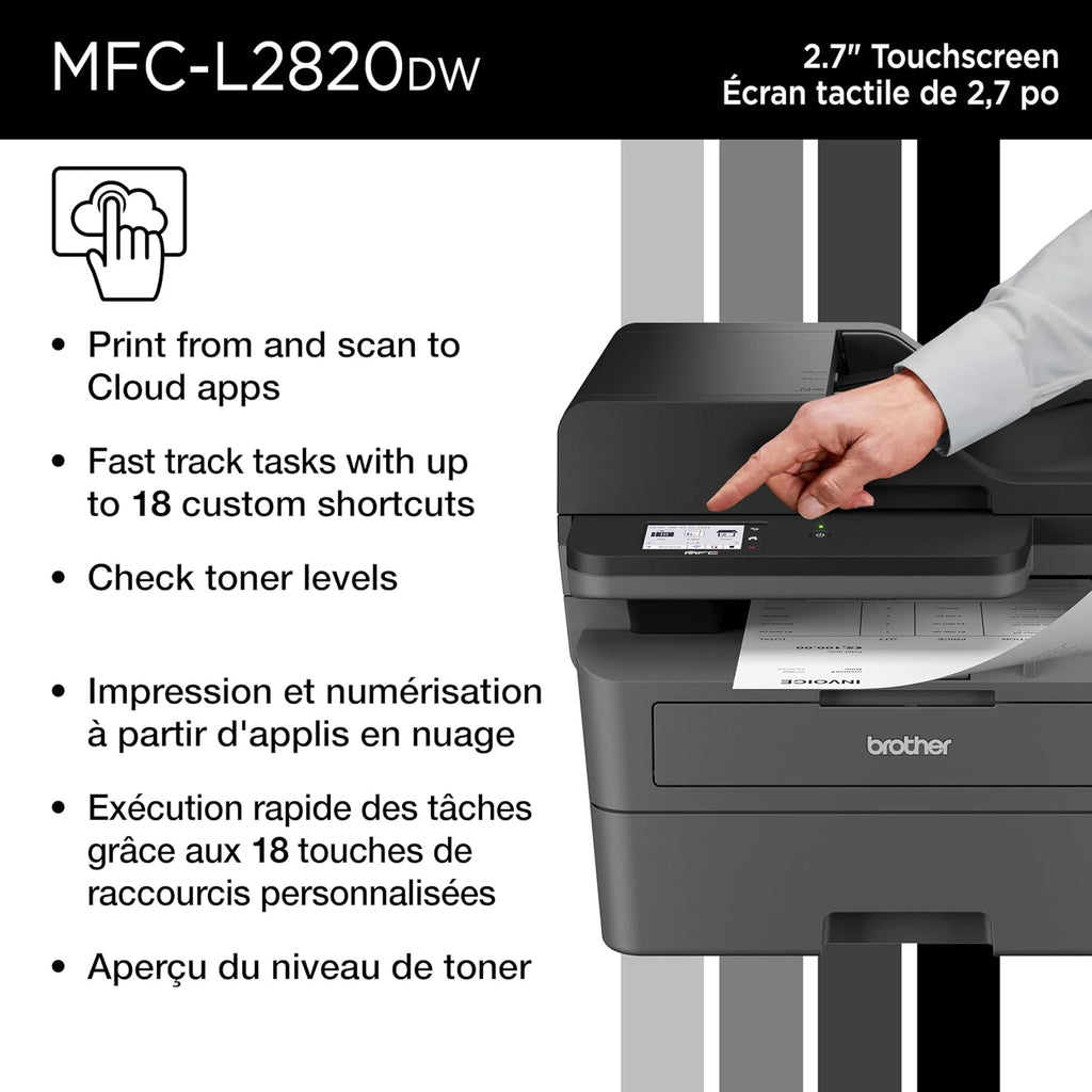 MFC-L2820DW Wireless Compact Monochrome All-in-One Laser Printer with Copy, Scan and Fax, Duplex, Black & White | Includes Refresh Subscription Trial(1), Works with Alexa