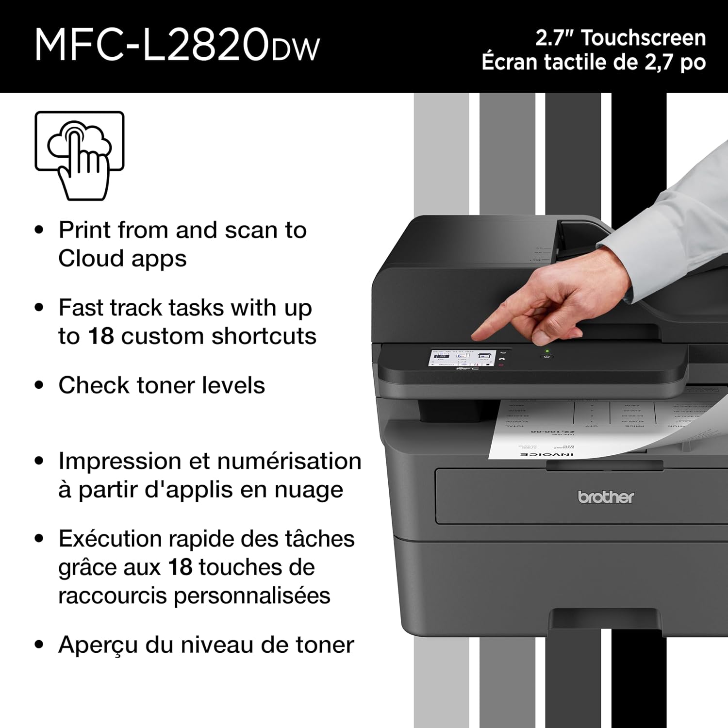 MFC-L2820DW Wireless Compact Monochrome All-in-One Laser Printer with Copy, Scan and Fax, Duplex, Black & White | Includes Refresh Subscription Trial(1), Works with Alexa
