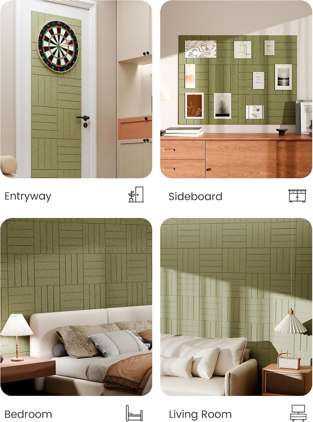 Large Felt Bulletin Board 48" x 36" Cork Board Alternative-12 Pack with 70 Safe Removable Adhesive Tabs, Cork Boards for Walls Cork Board for Home Office Classroom Pin Board (Olive Green)