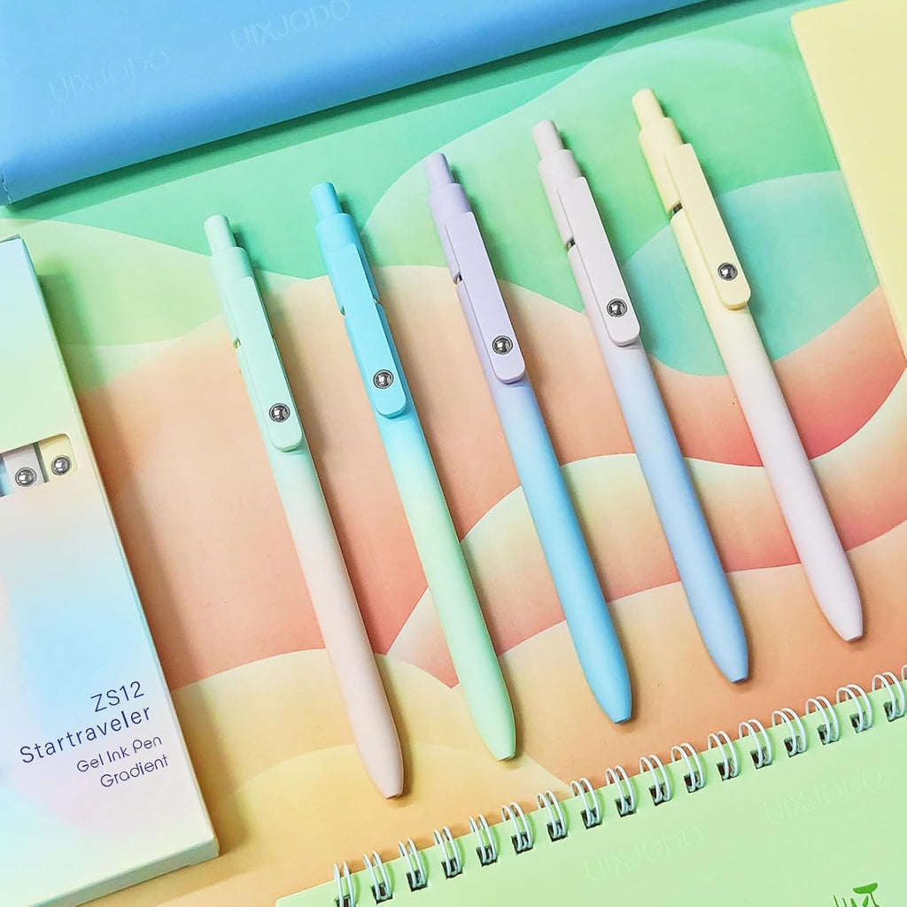 Gel Pens, 5 Pcs 0.5mm Black Ink Pens Fine Point Smooth Writing Pens with Silicone Grip, High-End Series Metal Clip Retractable Pens for Journaling Note Taking (10 Pcs Pastel)