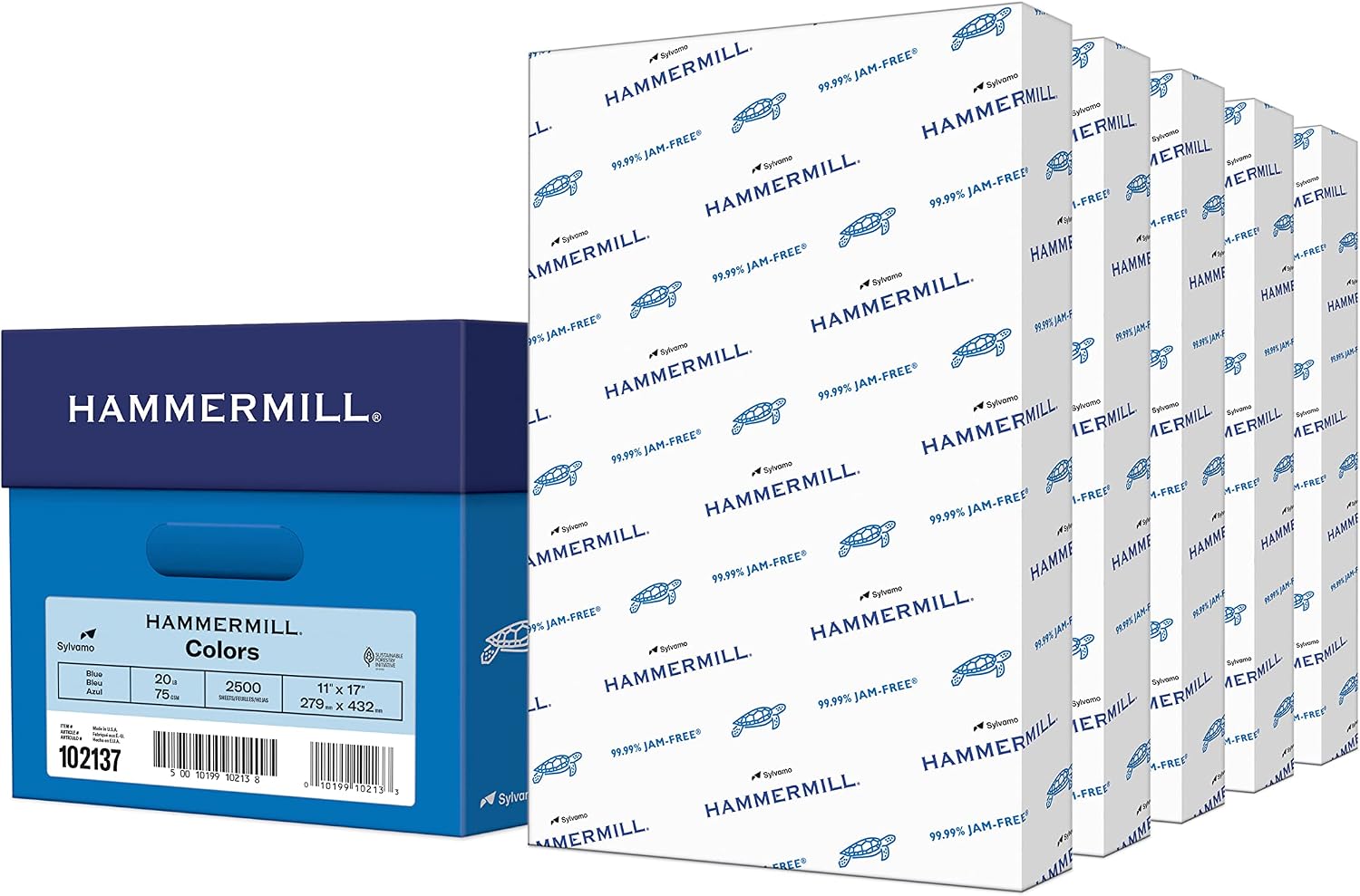 Colored Paper, 20 lb Blue Printer Paper, 11 x 17 - 5 Ream (2,500 Sheets) - Made in the USA, Pastel Paper