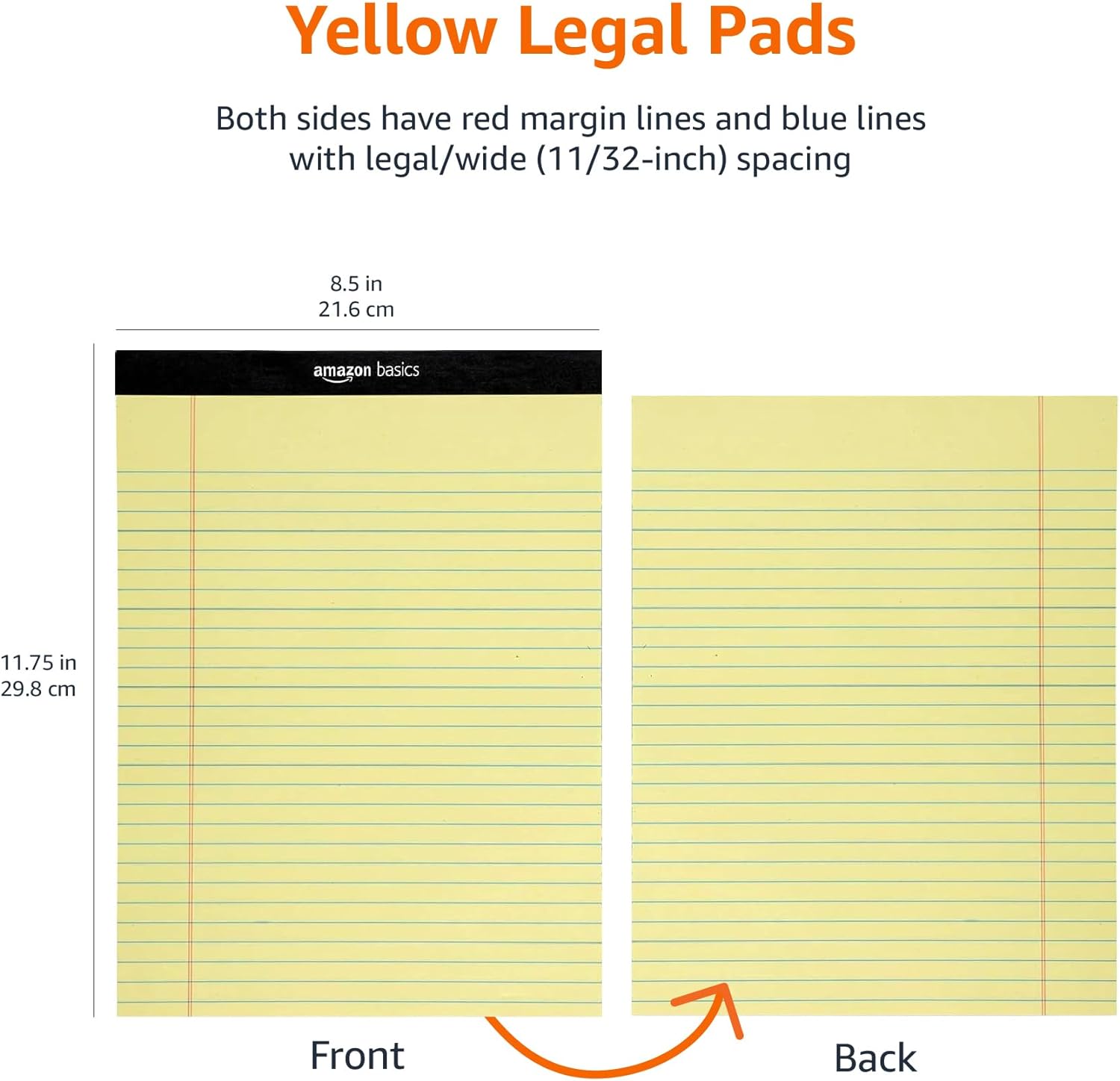 Basics Wide Ruled Lined Writing Note Pad, 8.5" x 11.75", Canary, 600 Perforated Sheets, 12-Pack of 50