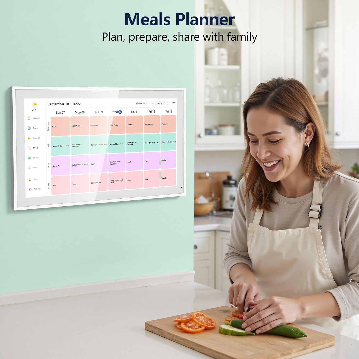 Digital Calendar, 21.5 Inch Electronic Calendar & Chore Chart, Smart Family Organizer with Interactive Touchscreen Display, Wall Mount or Desk Mount in Portrait or Landscape, Gifts for Women Men, Gifts for Mom Dad