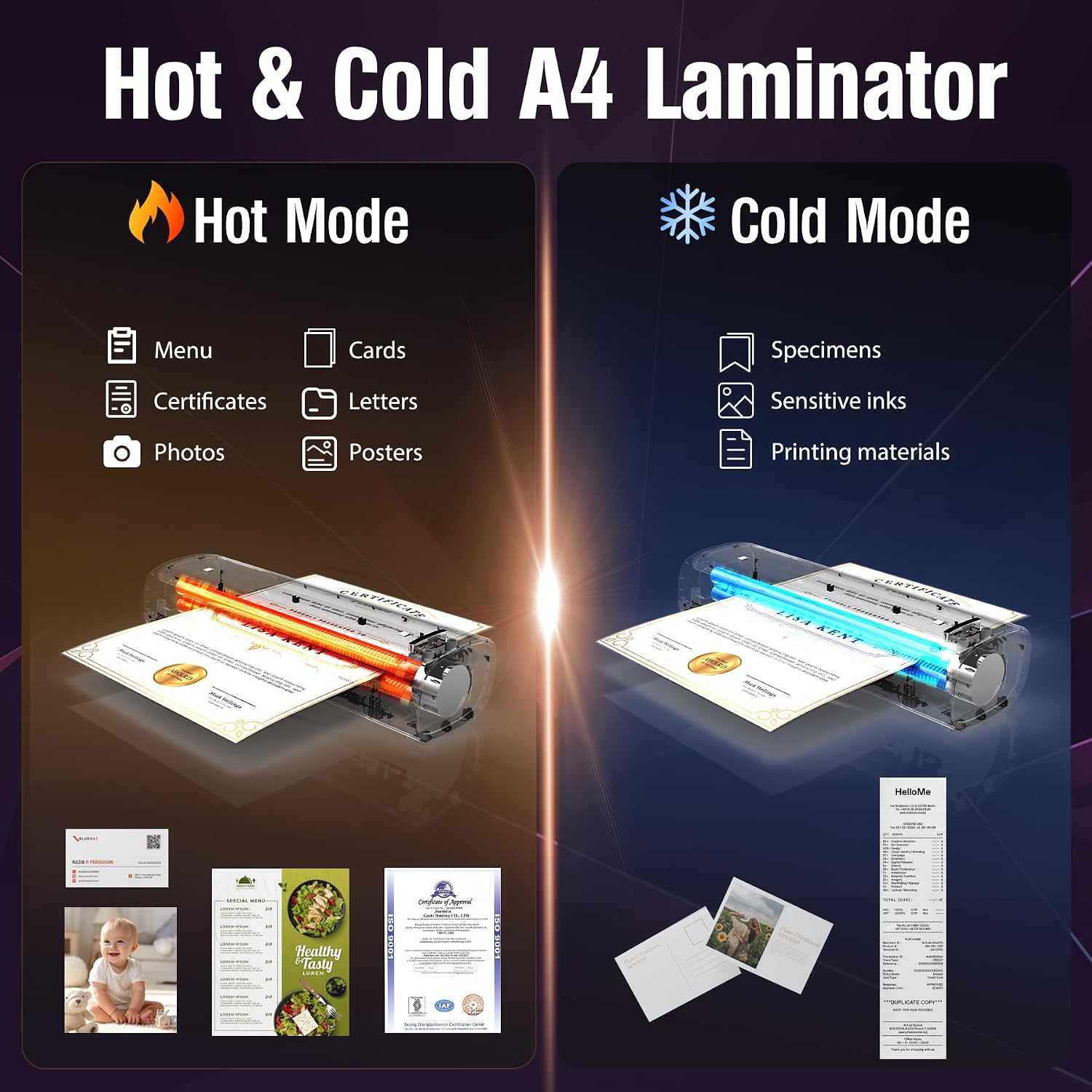 Laminator Machine, 9-Inch Letter Size Laminating Machine with 15 Laminating Pouches for Small Desktop, 4 in 1 Never Jam Thermal Laminator with Trimmer Corner Rounder for Office School Home