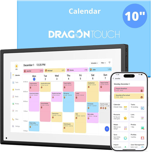 10.1" Digital Calendar Chore Chart, 1080P Full HD Interactive Touchscreen, 2026 Electronic Calendar Desk Mountable for Seamless Scheduling, Calendrier numerique Black