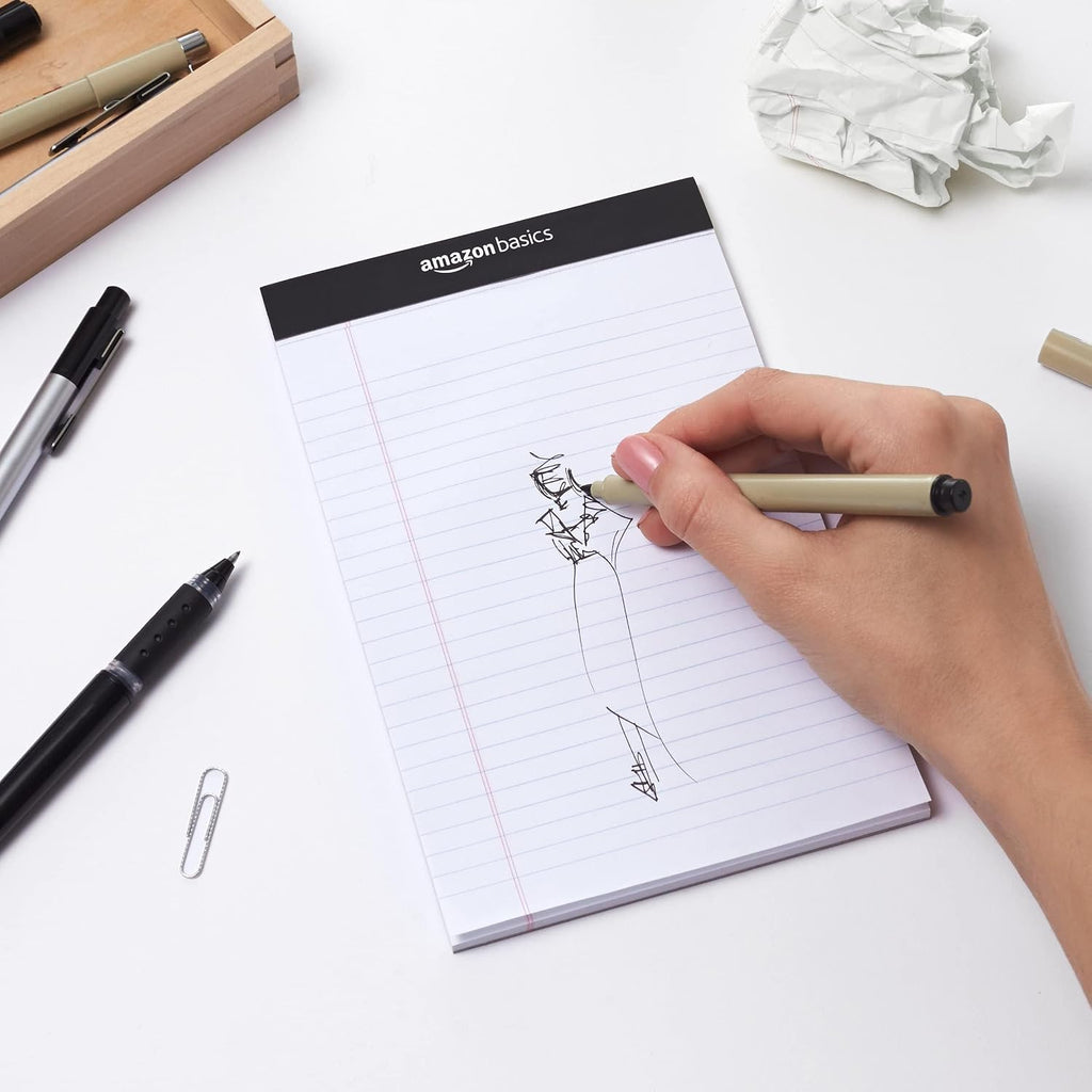 Basics Narrow Ruled Lined Writing Note Pad, 5 inch x 8 inch, White, 12 Count (12 Pack of 50 pages)