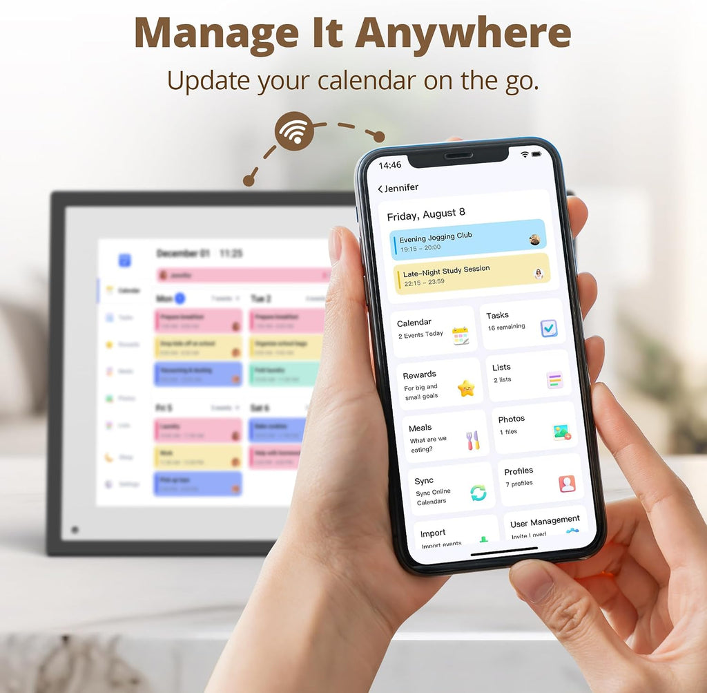 10.1" Digital Calendar Chore Chart, 1080P Full HD Interactive Touchscreen, 2026 Electronic Calendar Desk Mountable for Seamless Scheduling, Calendrier numerique Black
