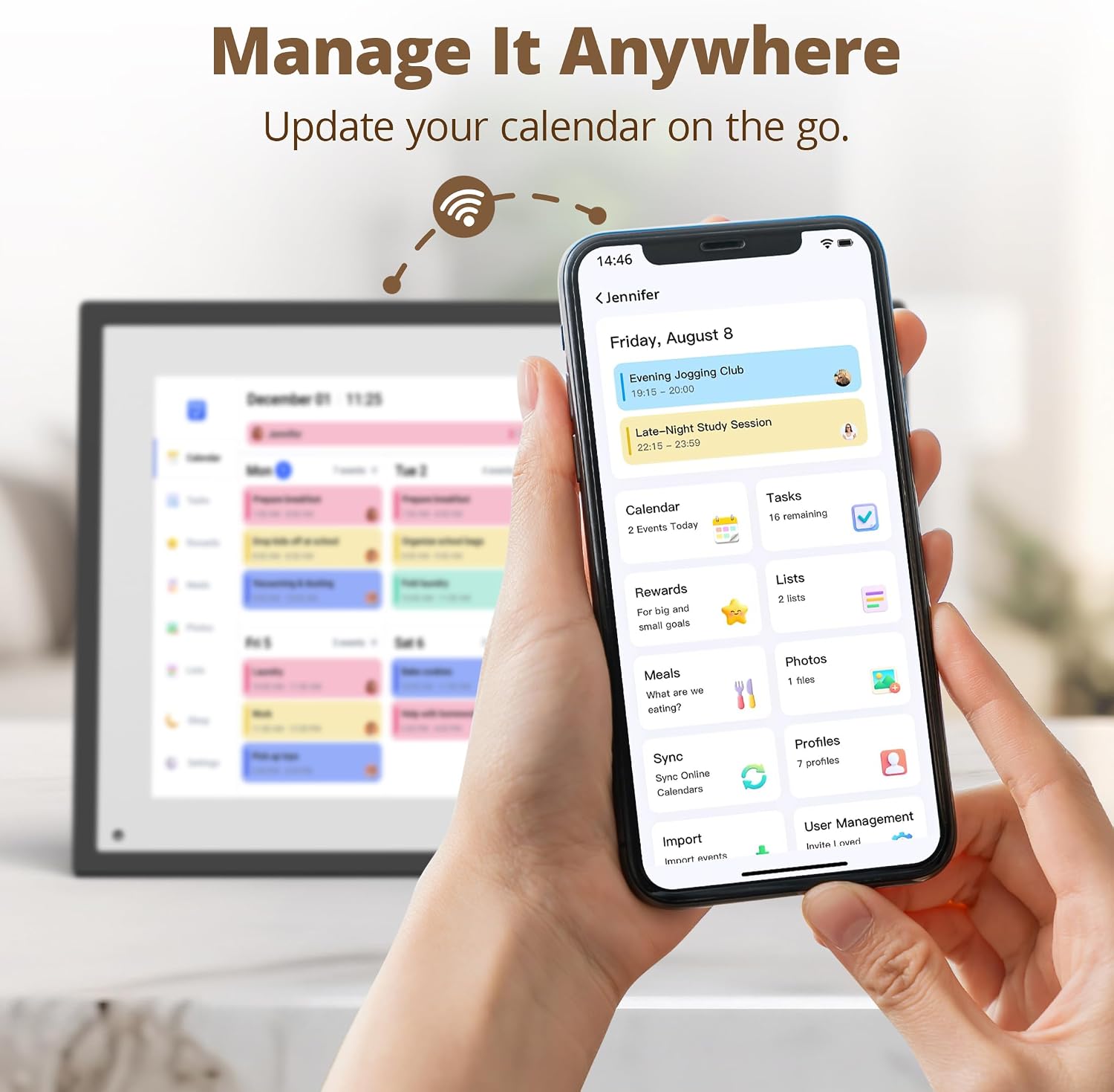 10.1" Digital Calendar Chore Chart, 1080P Full HD Interactive Touchscreen, 2026 Electronic Calendar Desk Mountable for Seamless Scheduling, Calendrier numerique Black