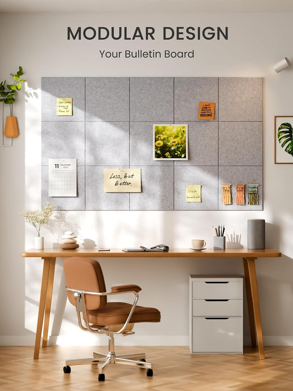 Large Felt Bulletin Board, 48" x 36" Cork Board Alternative, 12-Pack Solid Felt Wall Tiles with 30 Push Pins and 70 Adhesive Tabs, Ideal for Office, Home & Classroom, Soft Gray