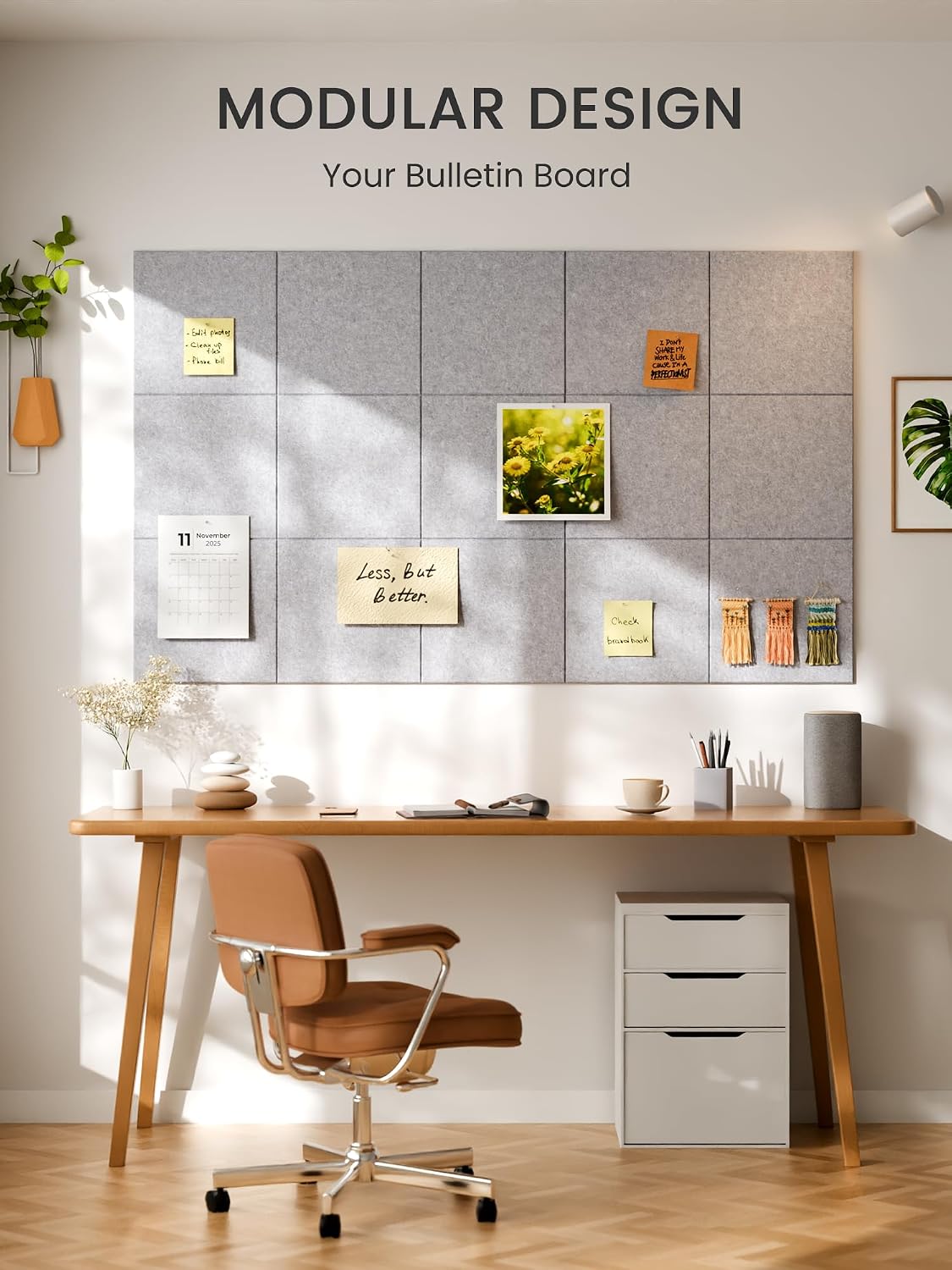 Large Felt Bulletin Board, 48" x 36" Cork Board Alternative, 12-Pack Solid Felt Wall Tiles with 30 Push Pins and 70 Adhesive Tabs, Ideal for Office, Home & Classroom, Soft Gray