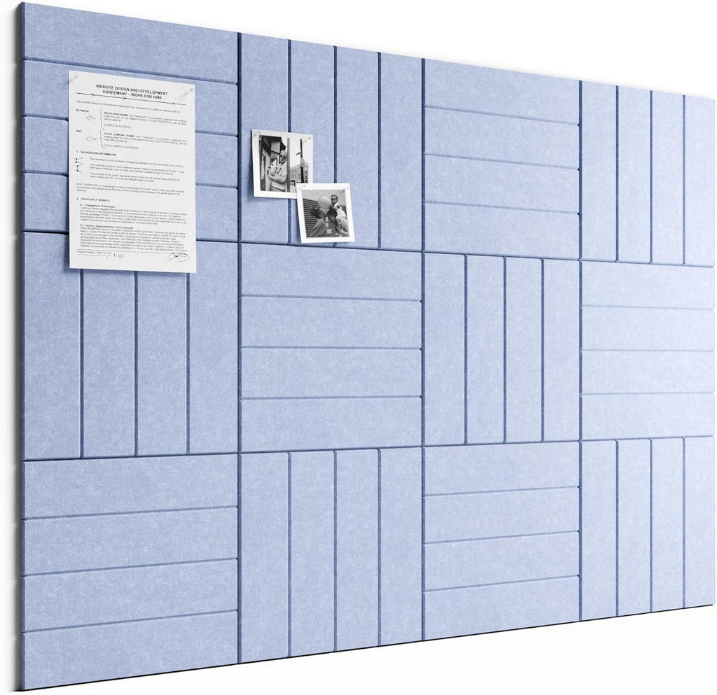 Large Felt Bulletin Board, Cork Board Alternative, Felt Wall Tiles with 30 Push Pins and 70 Adhesive Tabs, Ideal for Office, Home & Classroom,12-Pack Bold Stripe,Soft Periwinkle