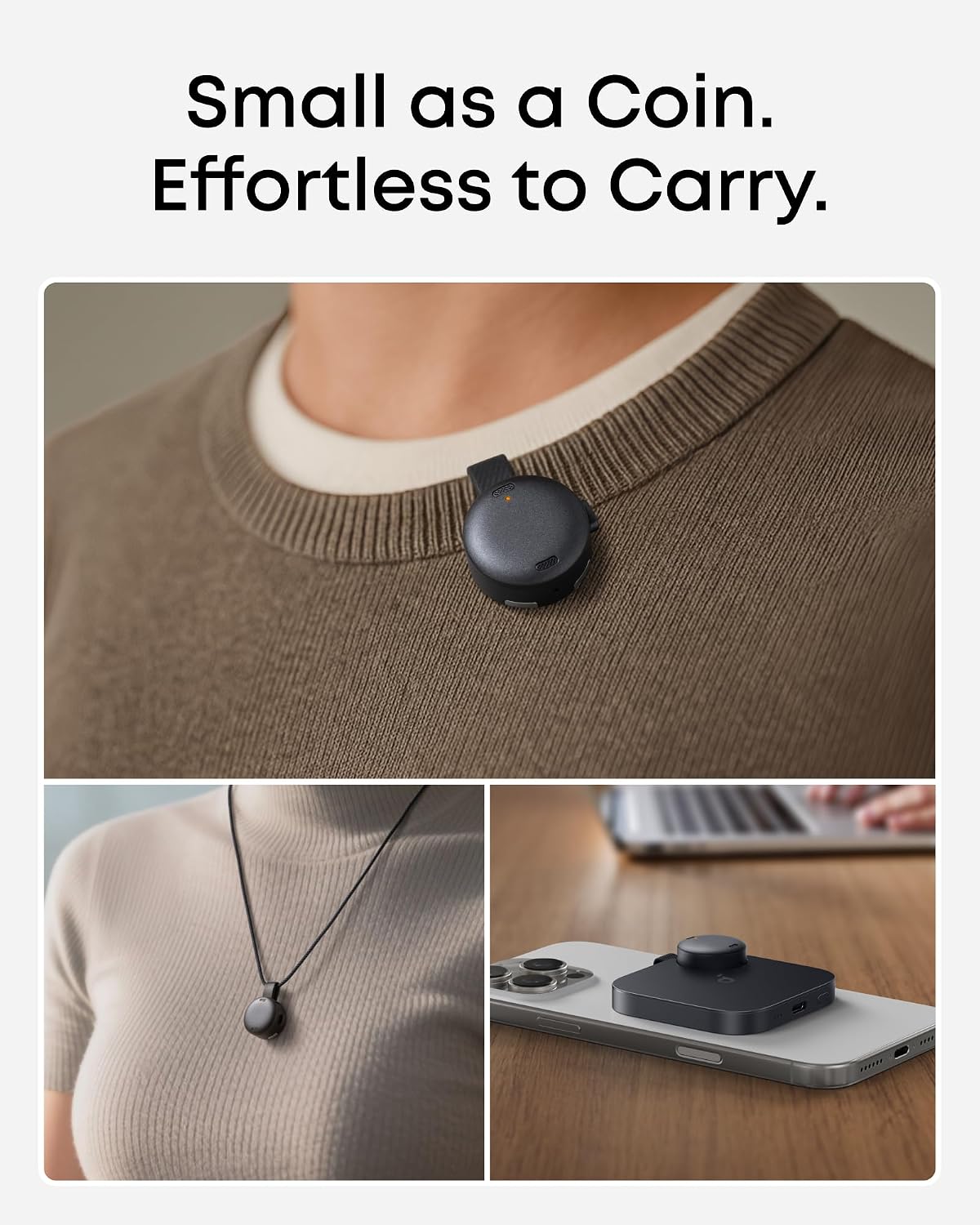 Work by Anker, Portable AI Voice Recorder, AI Note Taker, AI Transcription & Summarization, Cross-Meeting Summary, Double-Tap to Mark, MFi Certified, Privacy Protection