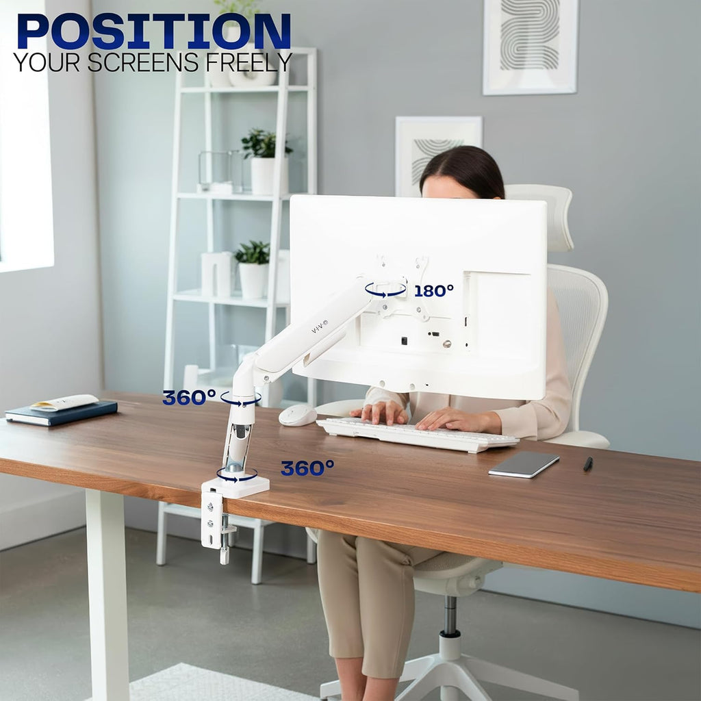Single Monitor Stand, Fully Adjustable Arm for 17 to 32 inch Screen, Mechanical Articulating Desk Mount, Gaming and Office Setups, VESA 75x75, 100x100, Max 19.8 lbs, Classic, White, STAND-V001OW