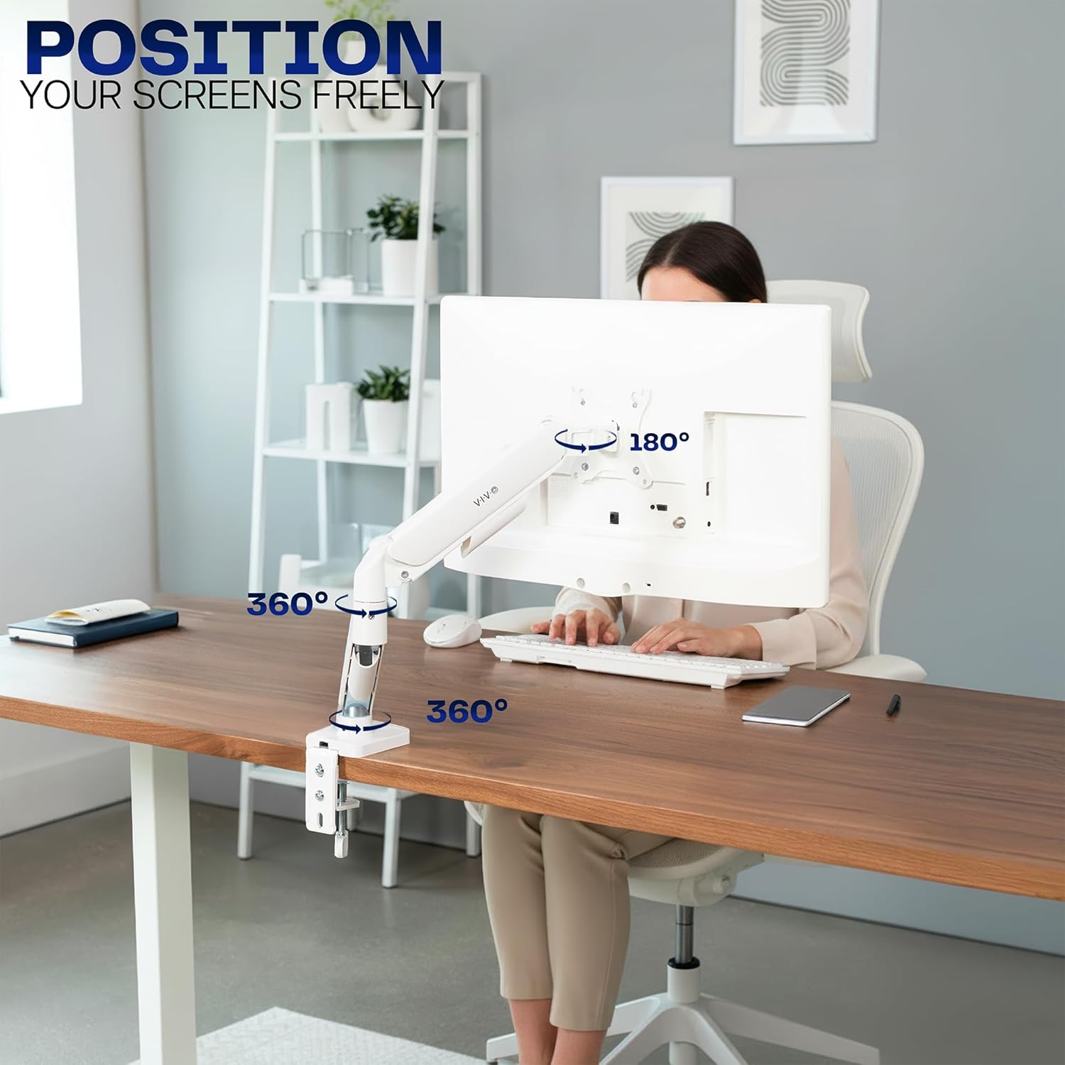 Single Monitor Stand, Fully Adjustable Arm for 17 to 32 inch Screen, Mechanical Articulating Desk Mount, Gaming and Office Setups, VESA 75x75, 100x100, Max 19.8 lbs, Classic, White, STAND-V001OW