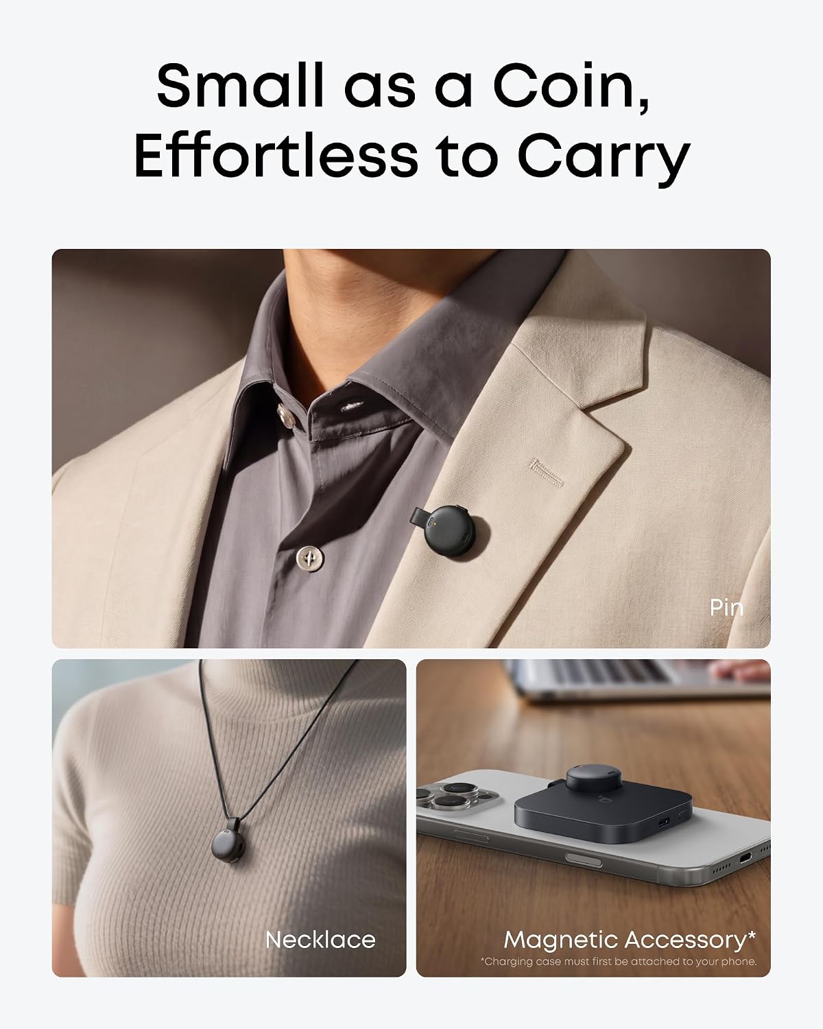 Work AI Voice Recorder by Anker,Wearable Note Taker for Meetings, Transcribe and Summarize (300 Mins/Mo Included, Optional App Upgrades), MFi Certified, 64 GB, 150+ Languages, USB-C Charging