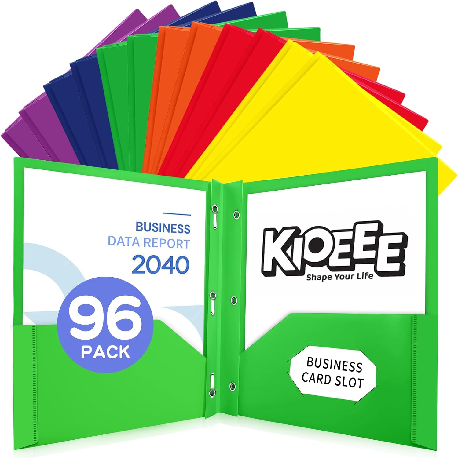 96 Pack Heavy Duty Plastic Folders with 2 Pockets and 3 Prongs,Fit Letter Size Paper, Business Card Slot, Assorted Colors for School and Office