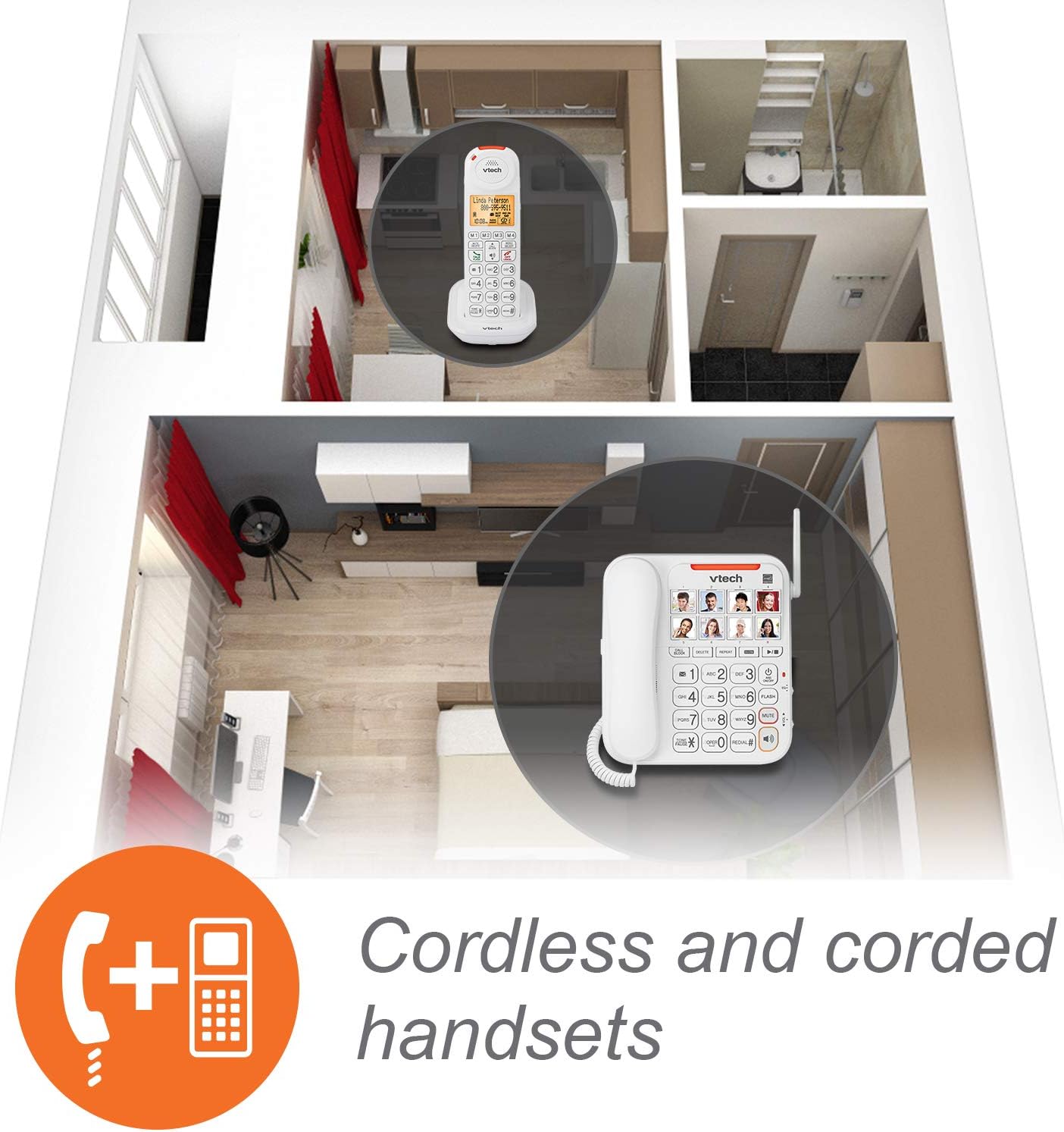CareLine SN5147 Amplified Corded/Cordless Senior Phone System with 90dB Extra-Loud Visual Ringer, Big Buttons & Large Display