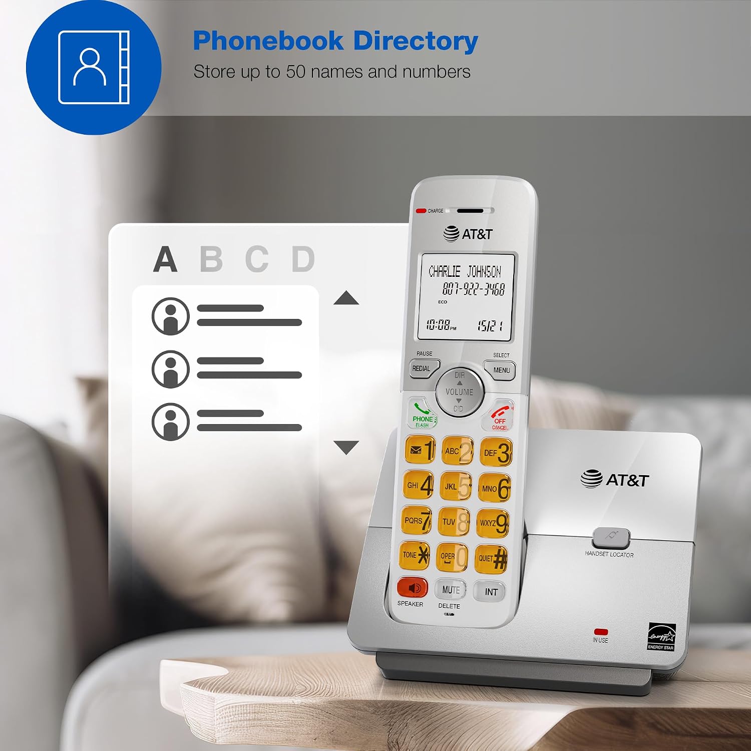 4-Handset DECT 6.0 Cordless Home Phone with LCD Display, Lighted Keypad, Caller ID/Call Waiting, Simulated Full-Duplex Handset Speakerphone, Eco Mode, Voicemail Key, Quiet Mode, Intercom, EL51403