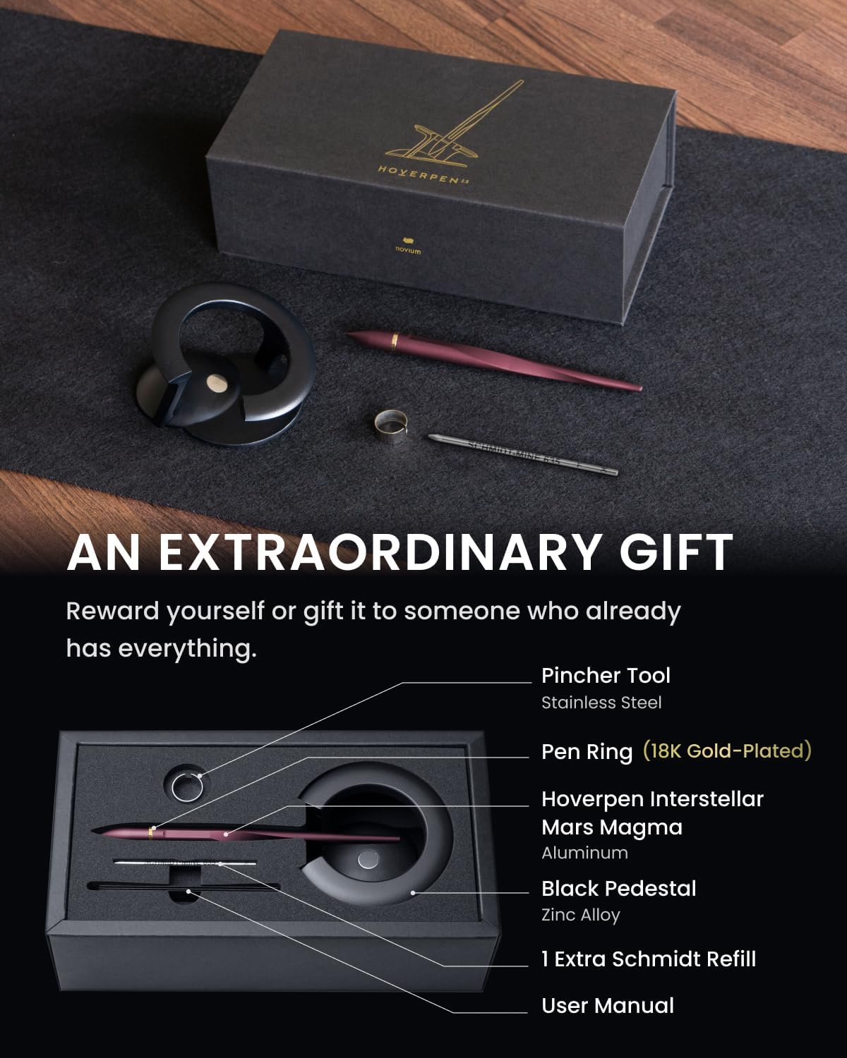 Hoverpen Interstellar Edition - Luxury Pen Made With Aerospace Alloys, Unique Aesthetic, Free Spinning Executive Pen, Desk Decor, Best Boss Gifts (Mars Magma, 18K-Gold)