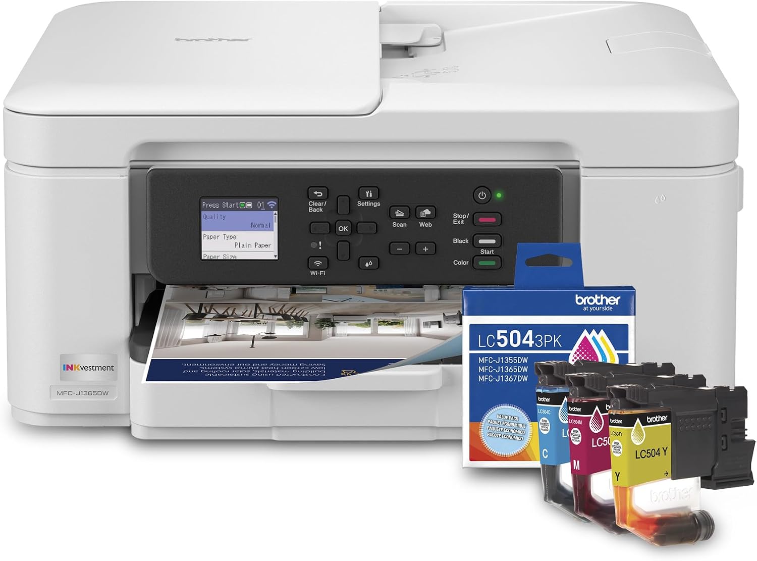 MFCJ1365DW Inkvestment Inkjet Printer and LC5043PKS Standard Yield Colour Inks 3-Pack (C, M, & Y)