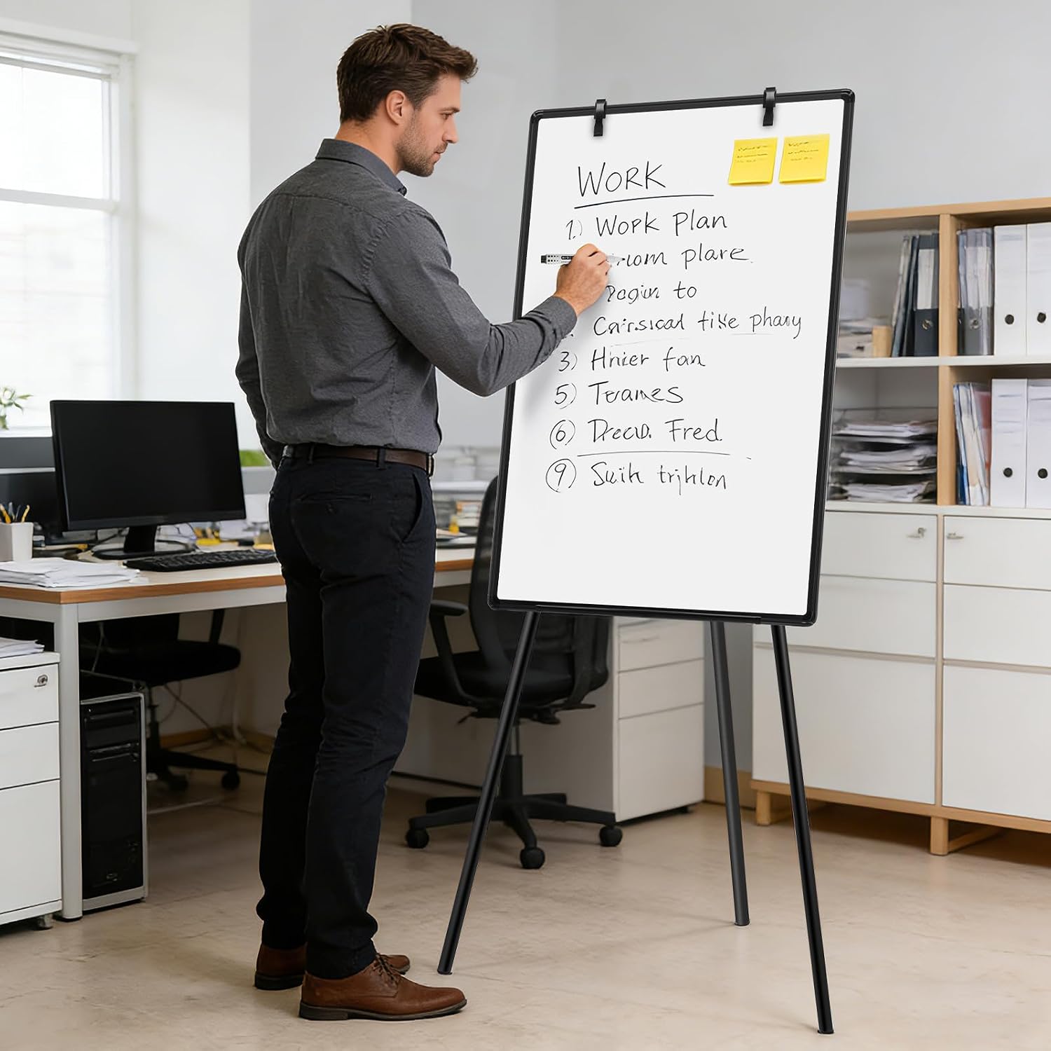 Magnetic Whiteboard Easel, 36"x24" （Black） | Height Adjustable Flipchart Easel with Stand, Large Aluminium Frame White Board for Office or Teaching at Home & Classroom