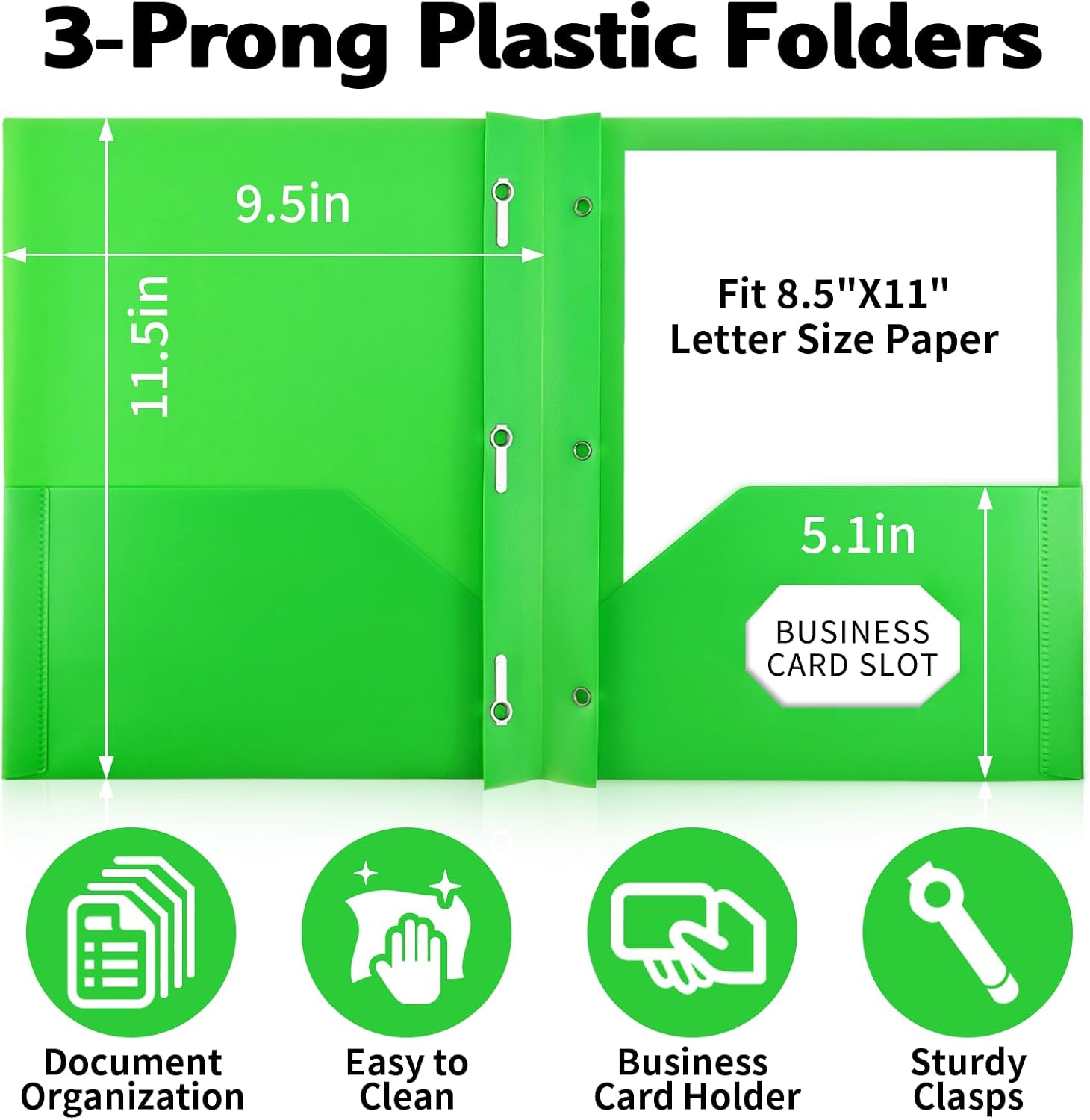 96 Pack Heavy Duty Plastic Folders with 2 Pockets and 3 Prongs,Fit Letter Size Paper, Business Card Slot, Assorted Colors for School and Office