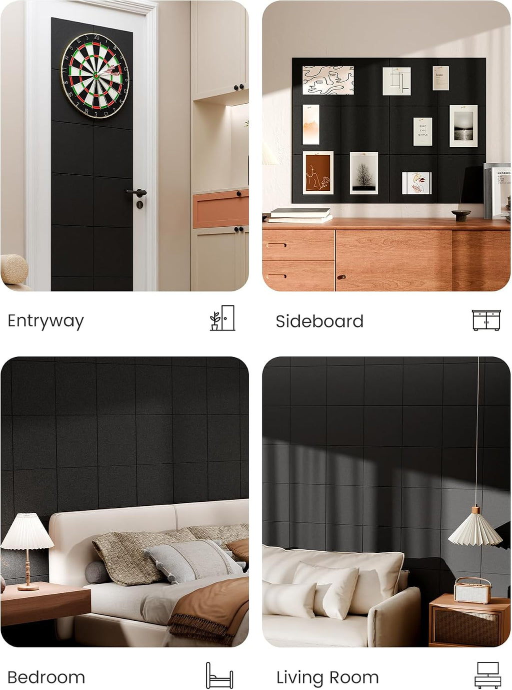 Large Cork Board Alternative - Slat Wall Paneling, Felt Bulletin Board Tiles for Office Decor, Push pin Board Office Wall Organizer -12-Pack-Black