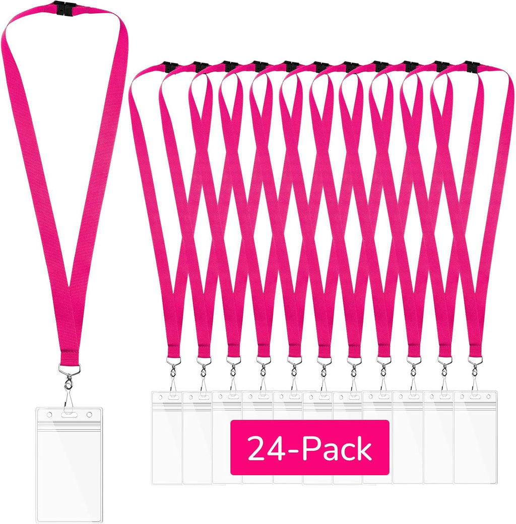 Breakaway Lanyards with Waterproof Badge Holders, Metal Hook, Polyester Neck Straps for ID Cards, Events, Office, and Schools (24, Apple Green)