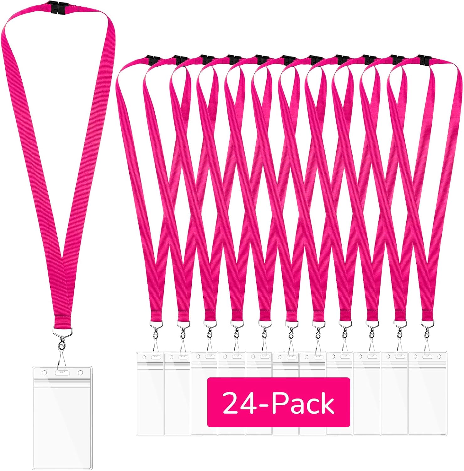 Breakaway Lanyards with Waterproof Badge Holders, Metal Hook, Polyester Neck Straps for ID Cards, Events, Office, and Schools (24, Apple Green)
