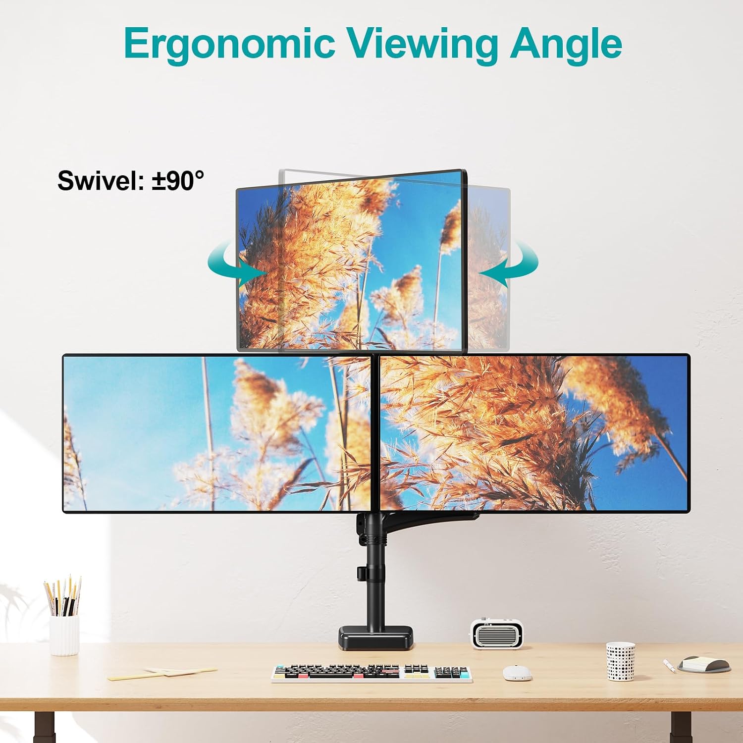 Triple Monitor Mount for Max 32" Computer Screen, Adjustable 3 Monitor Desk Mount, up to 19.8lbs Each, Spring Monitor Arm with Tilt Swivel Rotation, VESA Mount 75x75/100x100mm
