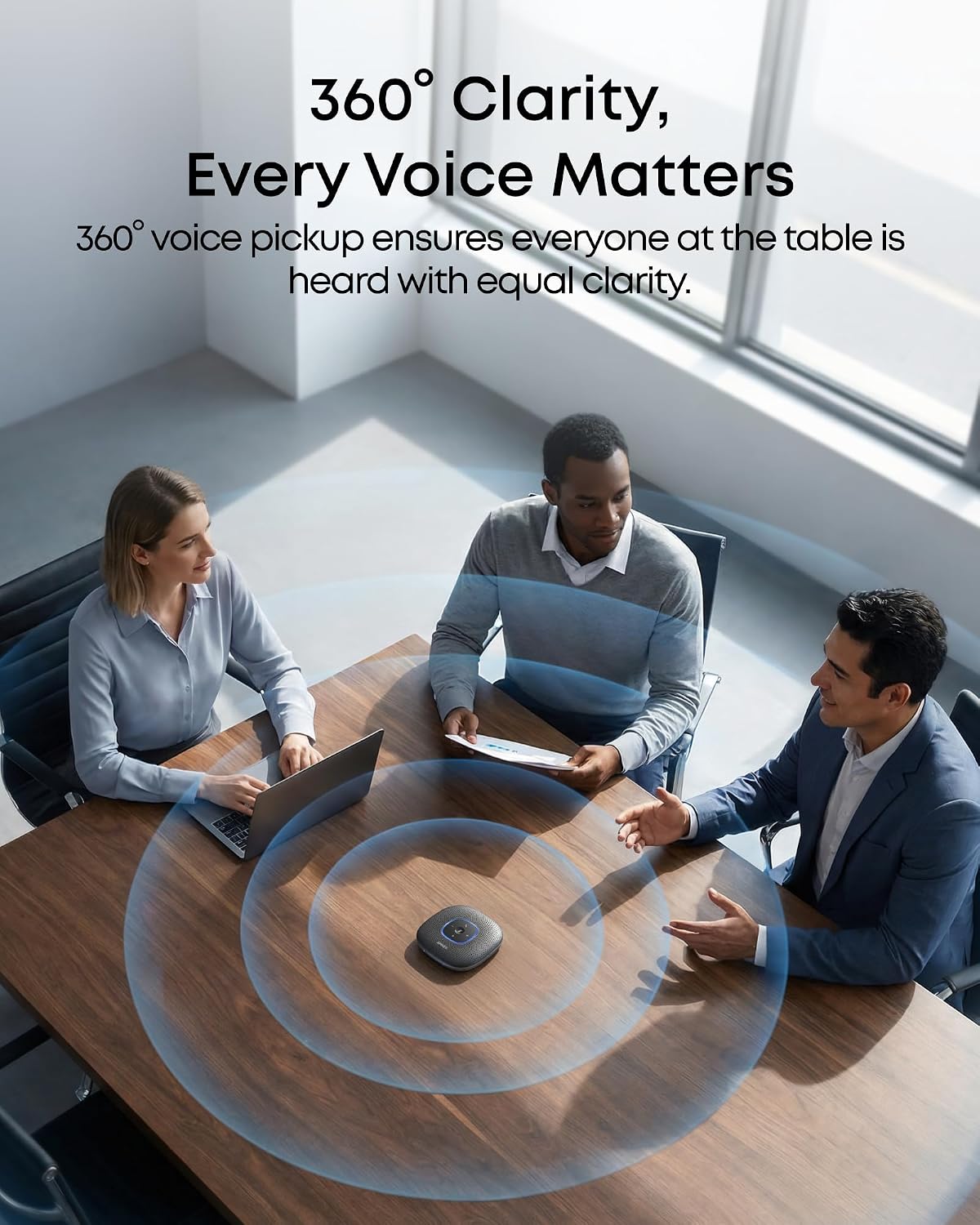 PowerConf Speakerphone, Zoom Certified Conference Speaker with 6 Mics, 360° Enhanced Voice Pickup, 24H Call Time, Bluetooth 5.3, USB C, Compatible with Leading Platforms for Personal Workspaces
