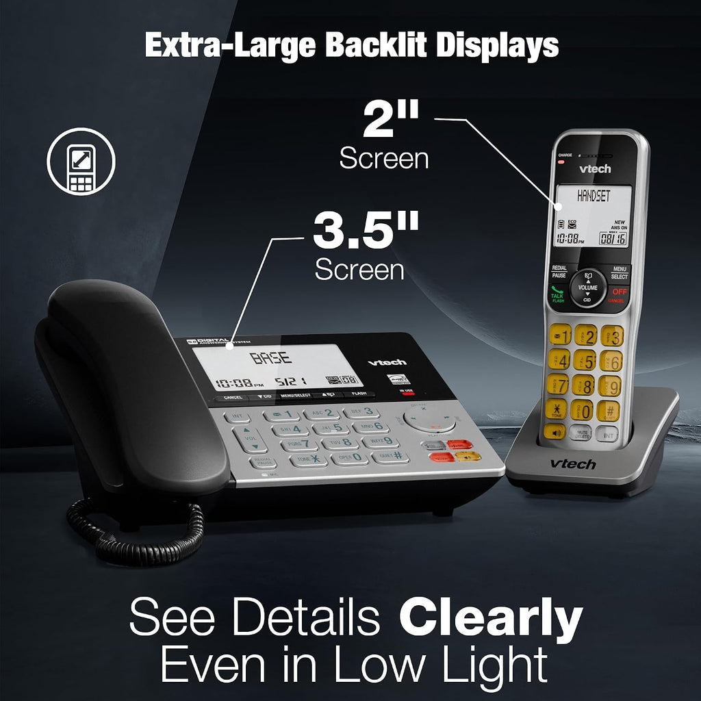DECT 6.0 3-Handsets Corded/Cordless Phone for Home with Answering Machine, Call Blocking, Caller ID, Large Backlit Display, Duplex Speakerphone, Intercom, Landline Line-Power: VG208-3