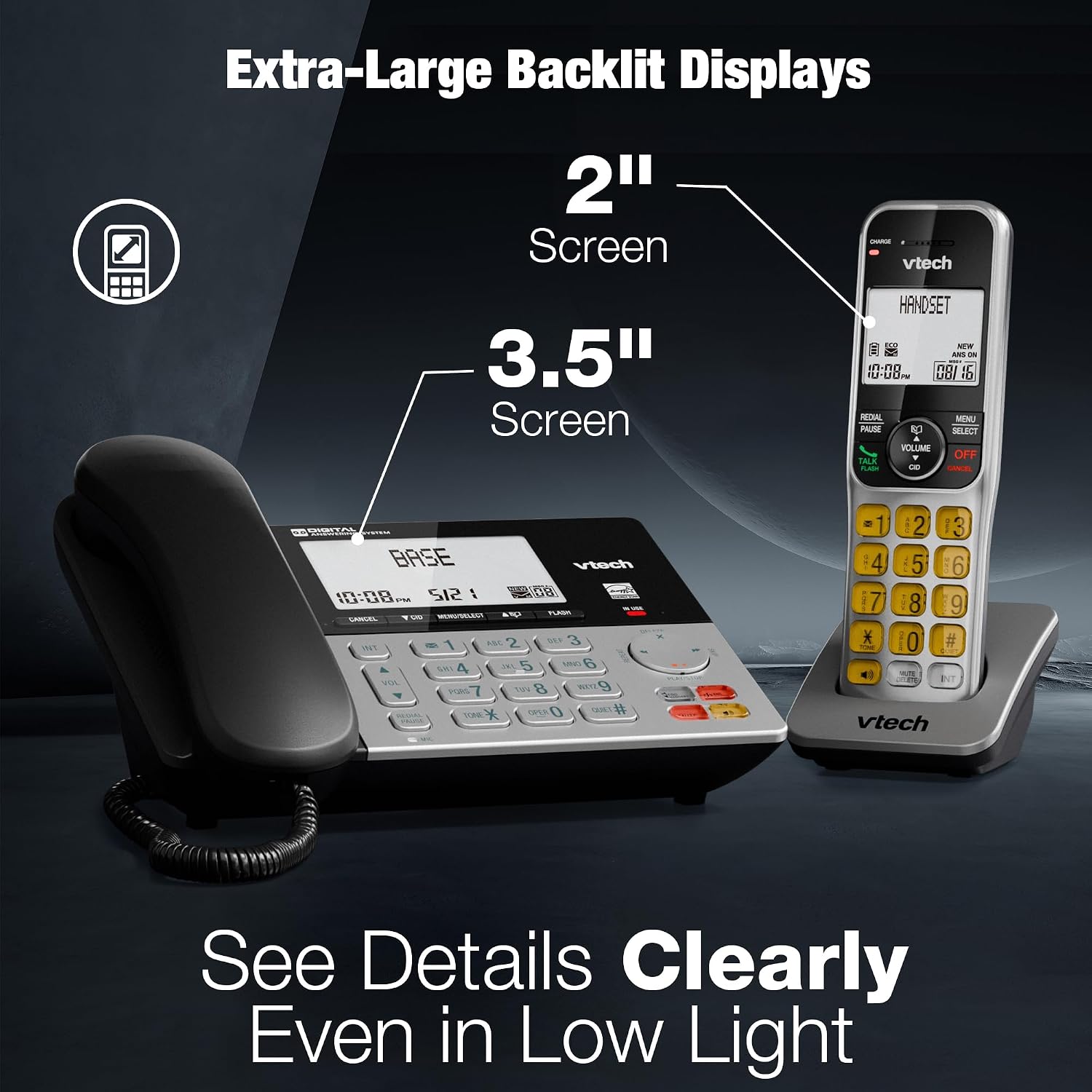 DECT 6.0 3-Handsets Corded/Cordless Phone for Home with Answering Machine, Call Blocking, Caller ID, Large Backlit Display, Duplex Speakerphone, Intercom, Landline Line-Power: VG208-3