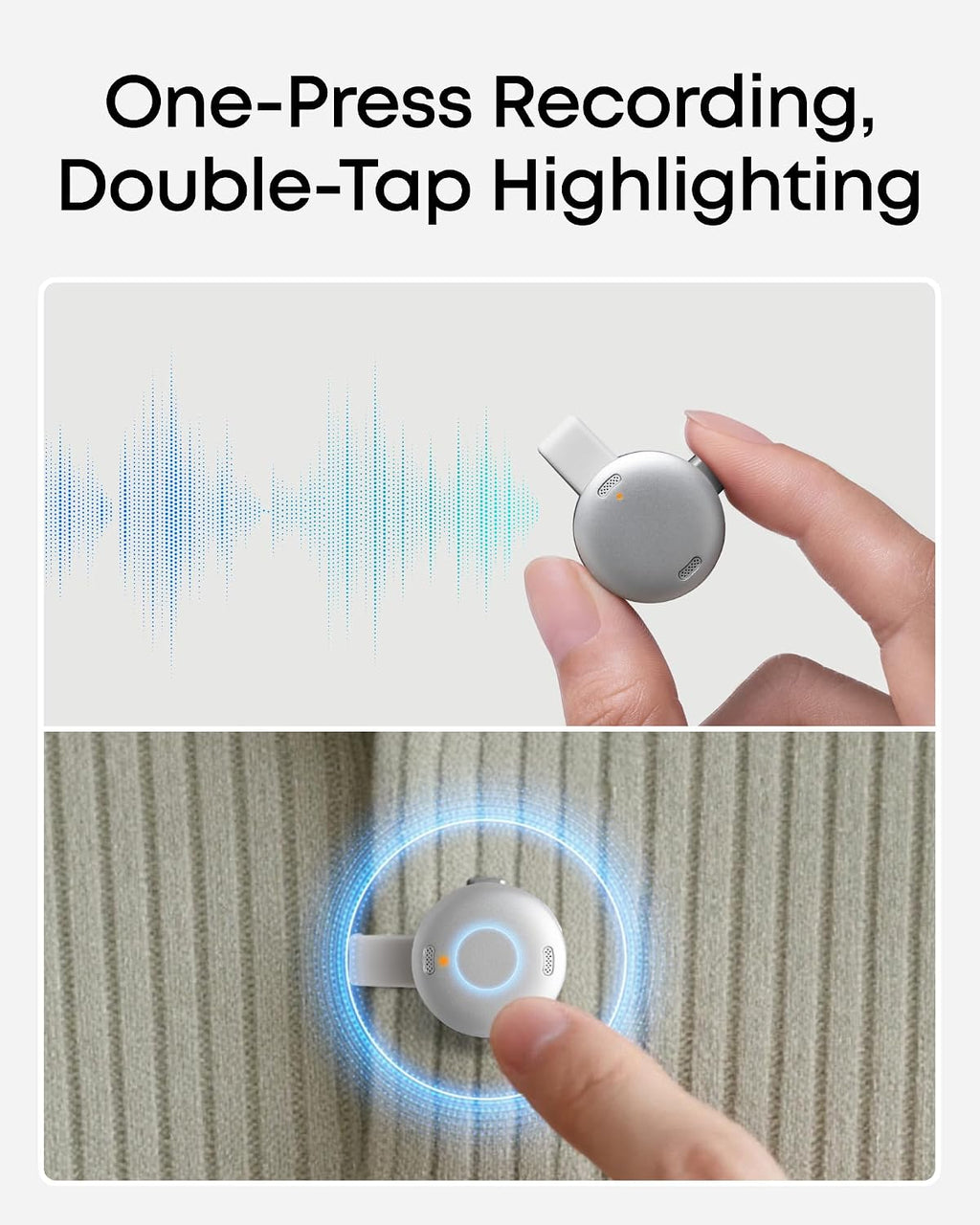 Work by Anker, Portable Al Voice Recorder, AI Note Taker, AI Transcription & Summarization, Cross-Meeting Summary, Double-Tap to Mark, MFi Certified, Privacy Protection