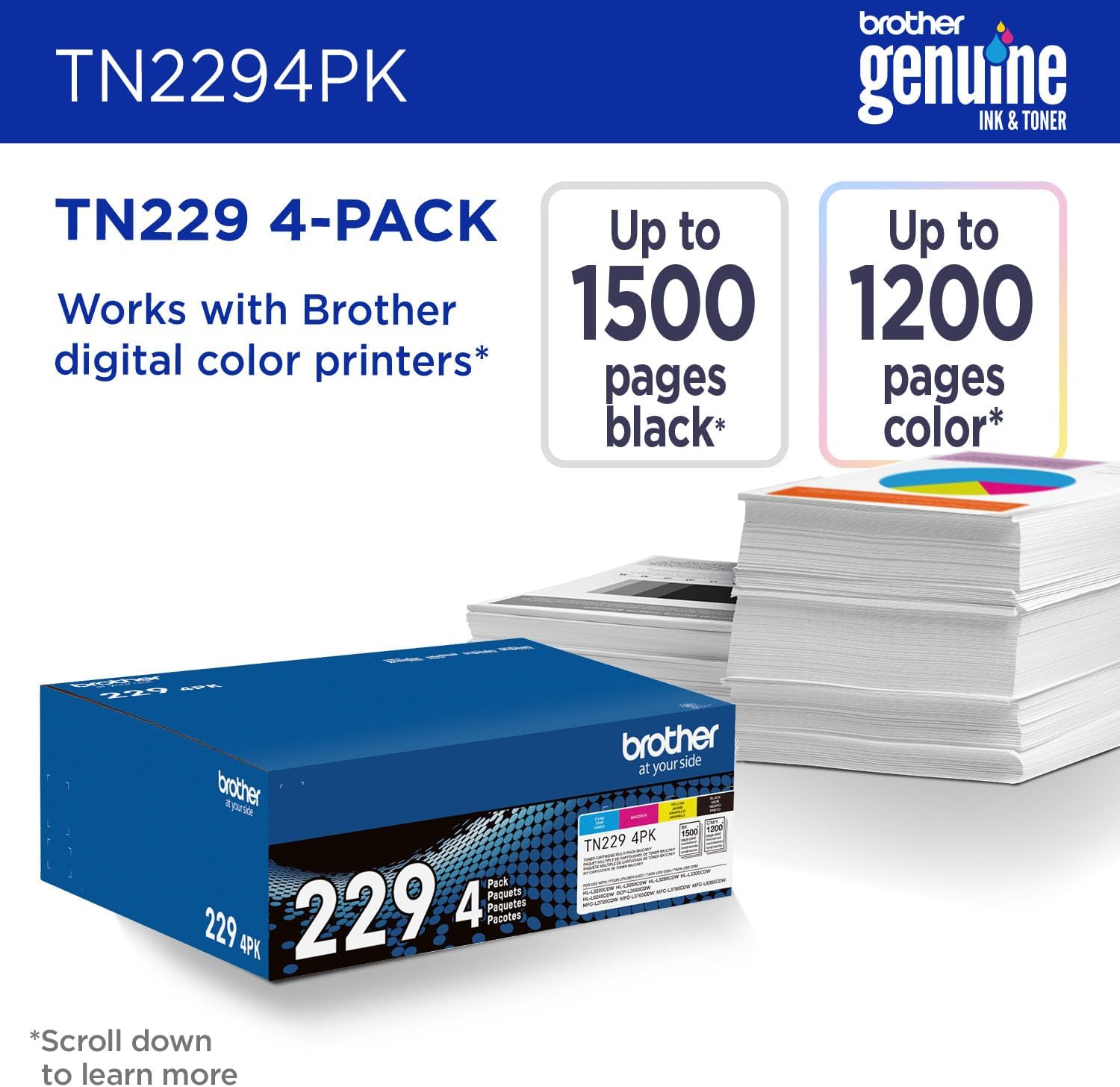 Genuine TN2294PK Standard Yield Black, Cyan, Magenta and Yellow Toner Cartridges