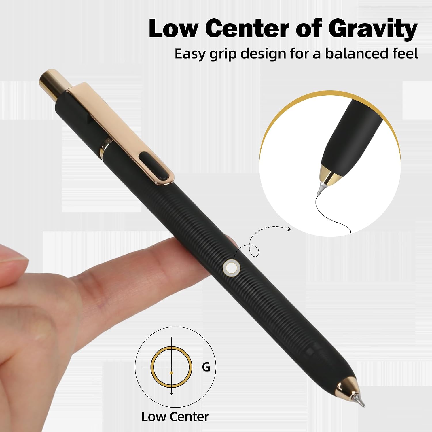 Gel Pens 6 Pcs, 0.5mm Quick Dry Black Ink Pens Fine Point Smooth Writing Pens, Retractable Pens for Journaling Note Taking,Stylo Gel Gift for Women (Pure Black-6PC)