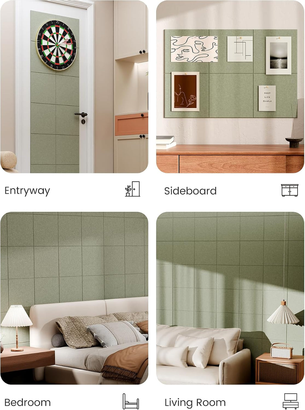 Large Cork Board Alternative - Slat Wall Paneling, Felt Bulletin Board Tiles for Office Decor, Push pin Board Office Wall Organizer -6-Pack-Sage