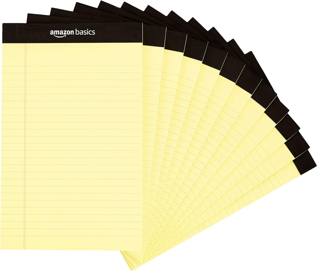 Basics Narrow Ruled Lined Writing Note Pad for School, 5 inch x 8 inch, Canary, 12 Count (12 Pack of 50)