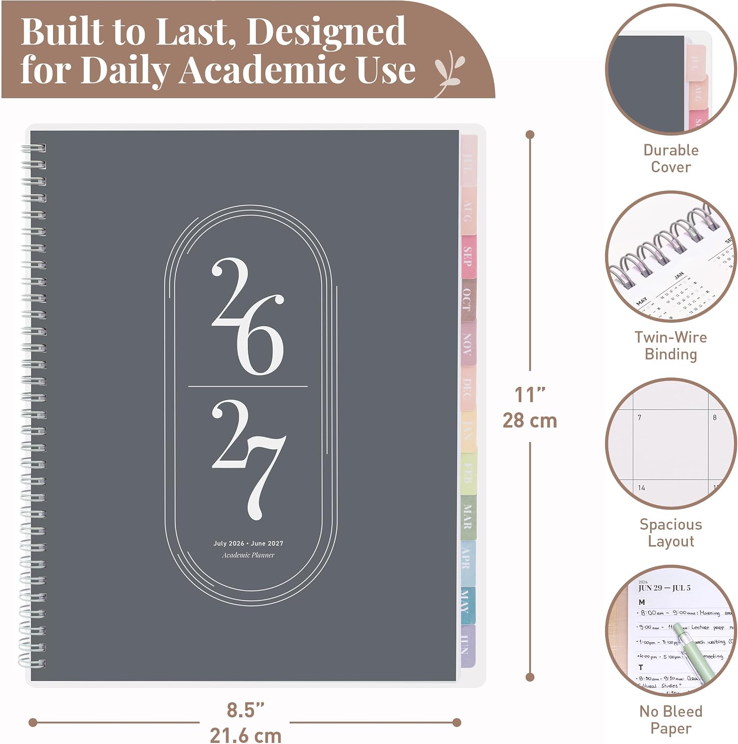 Rileys Academic Planner 2026-2027, Daily, Weekly & Monthly Planner, July 2026 - June 2027, Student Notes Pages, Twin-Wire Binding Weekly Agenda for School & Work (21.6 x 28 cm, Black)