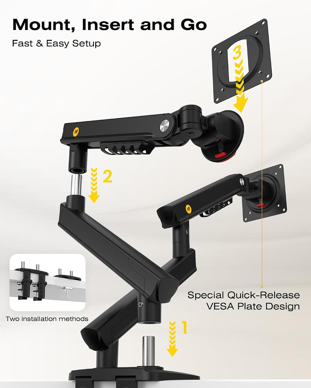 NB SmooVex? Dual Monitor Mount, Dual Monitor Stand fits up to 32 Inch, Mechanical Spring Monitor Arm, VESA 75/100 mm, Model-A5C (Black-Dual)