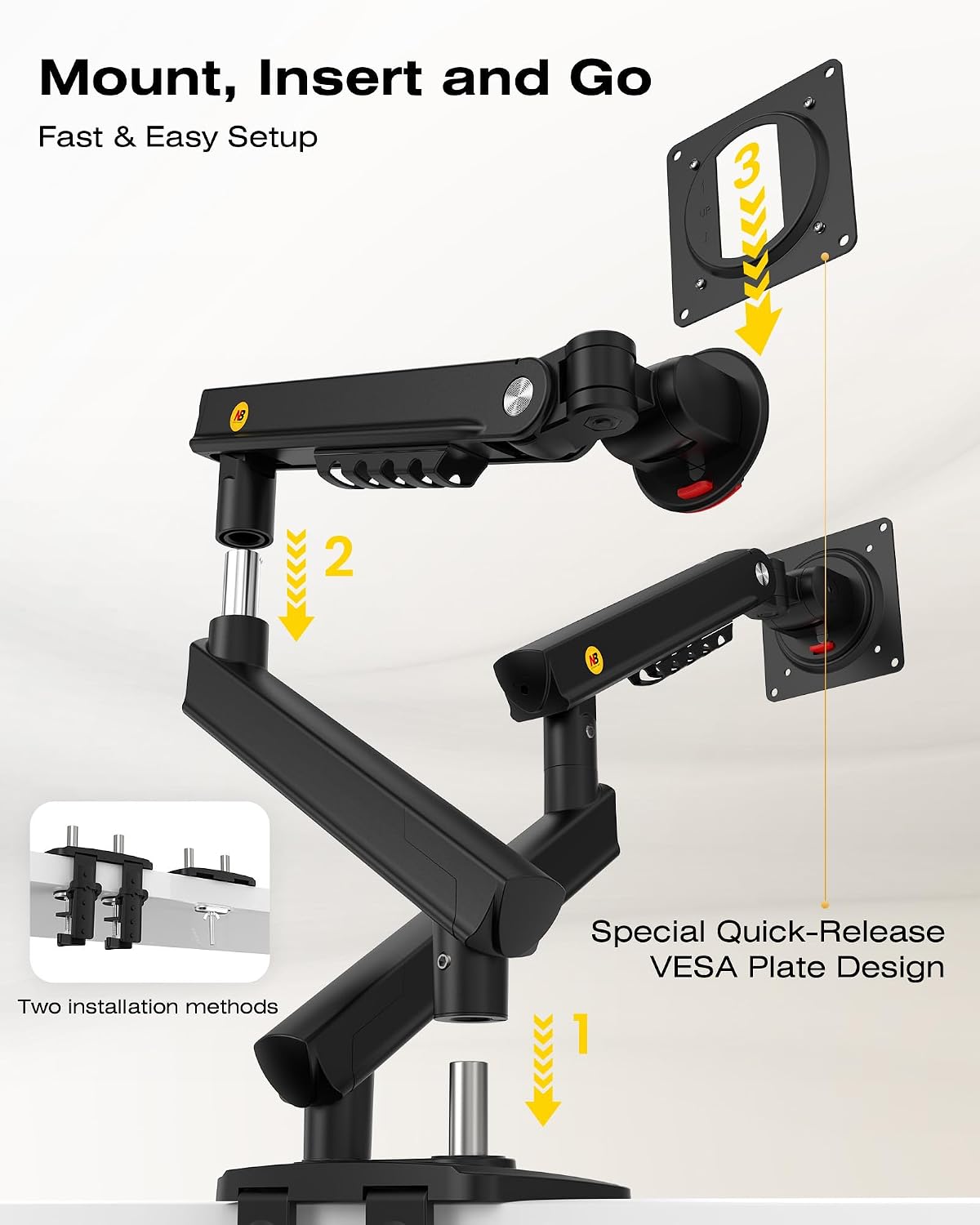 NB SmooVex? Dual Monitor Mount, Dual Monitor Stand fits up to 32 Inch, Mechanical Spring Monitor Arm, VESA 75/100 mm, Model-A5C (Black-Dual)