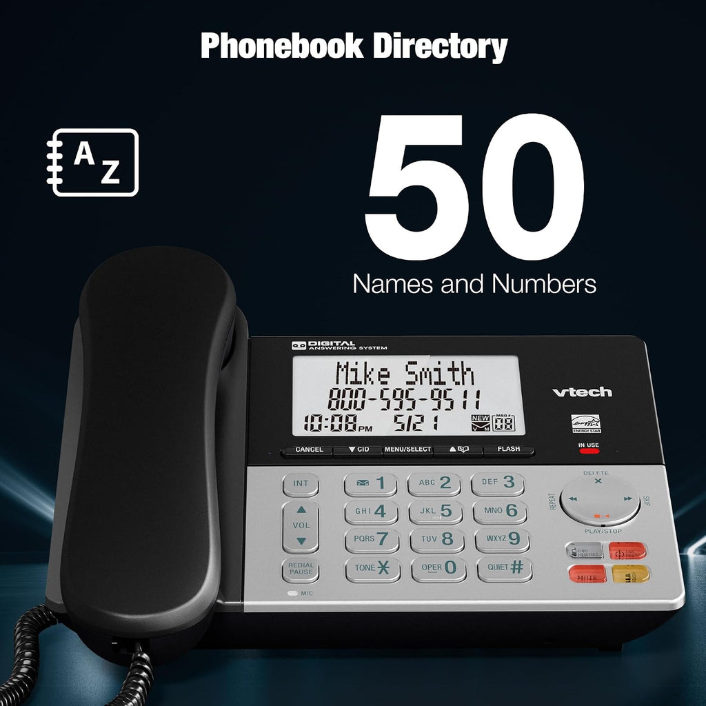 DECT 6.0 3-Handsets Corded/Cordless Phone for Home with Answering Machine, Call Blocking, Caller ID, Large Backlit Display, Duplex Speakerphone, Intercom, Landline Line-Power: VG208-3