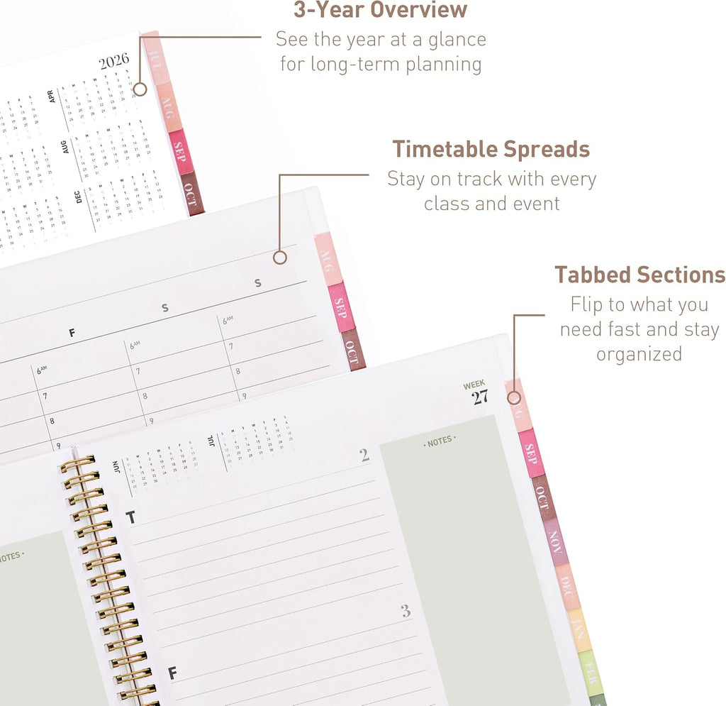 Rileys Academic Planner 2026-2027, Daily, Weekly & Monthly Planner, July 2026 - June 2027, Student Notes Pages, Twin-Wire Binding Weekly Agenda for School & Work (21.6 x 28 cm, Green)