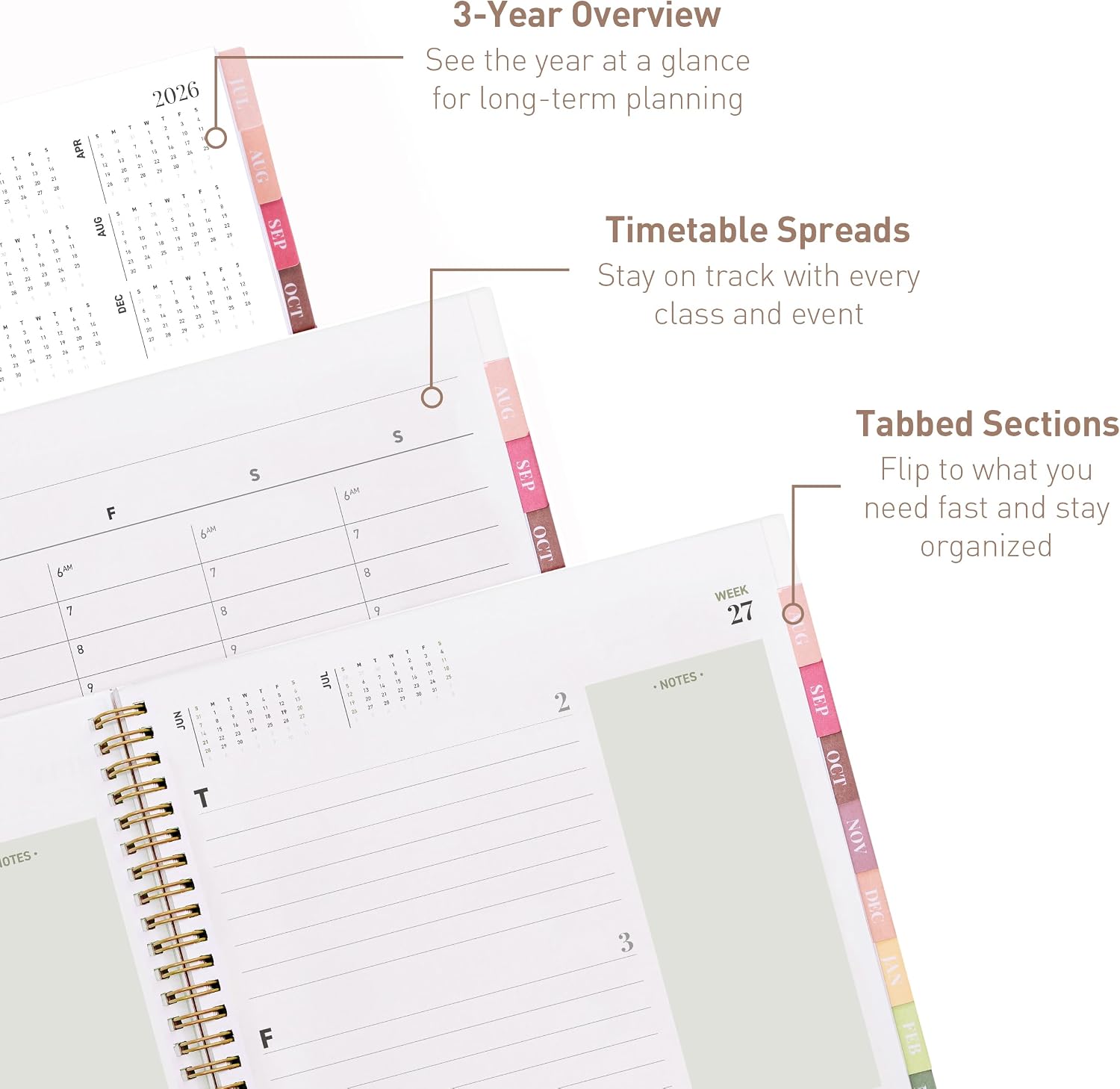 Rileys Academic Planner 2026-2027, Daily, Weekly & Monthly Planner, July 2026 - June 2027, Student Notes Pages, Twin-Wire Binding Weekly Agenda for School & Work (21.6 x 28 cm, Green)