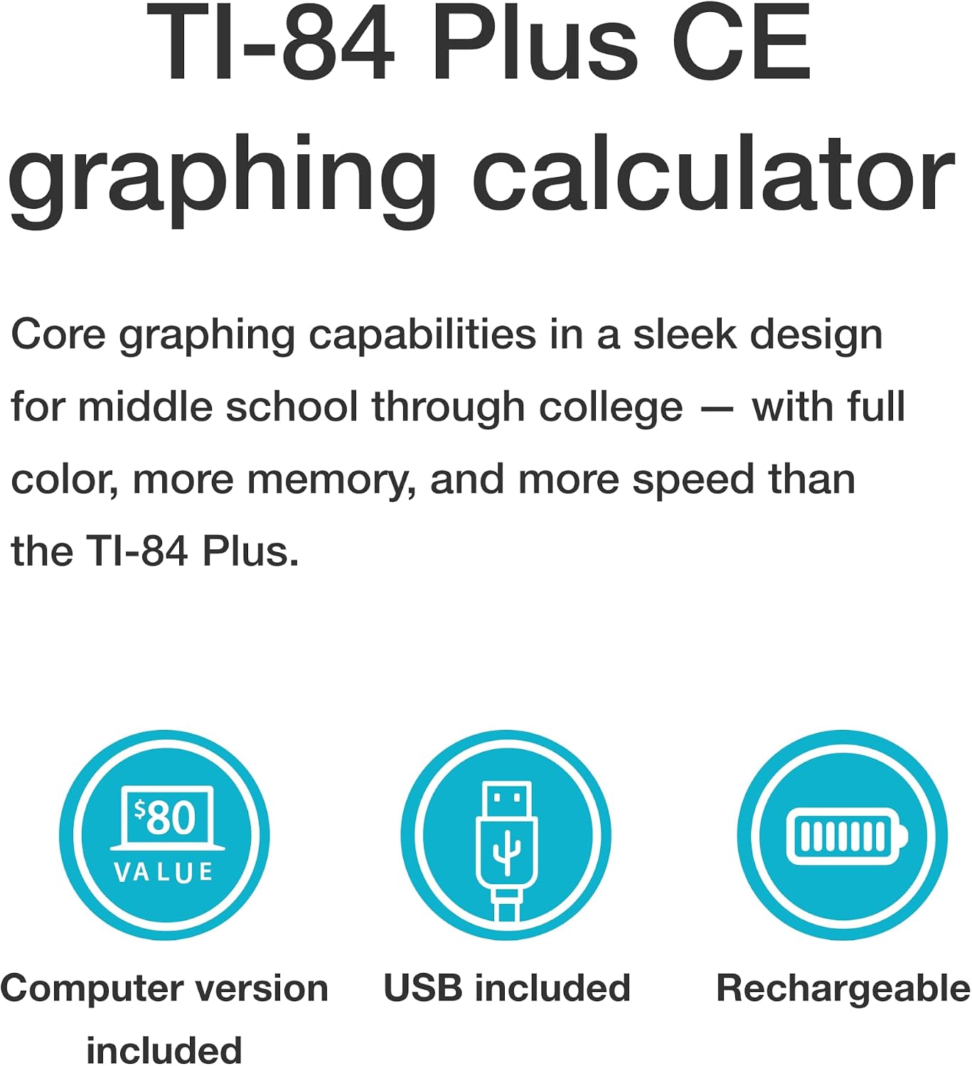 TI-84 Plus CE Color Graphing Calculator, Black 7.5 Inch